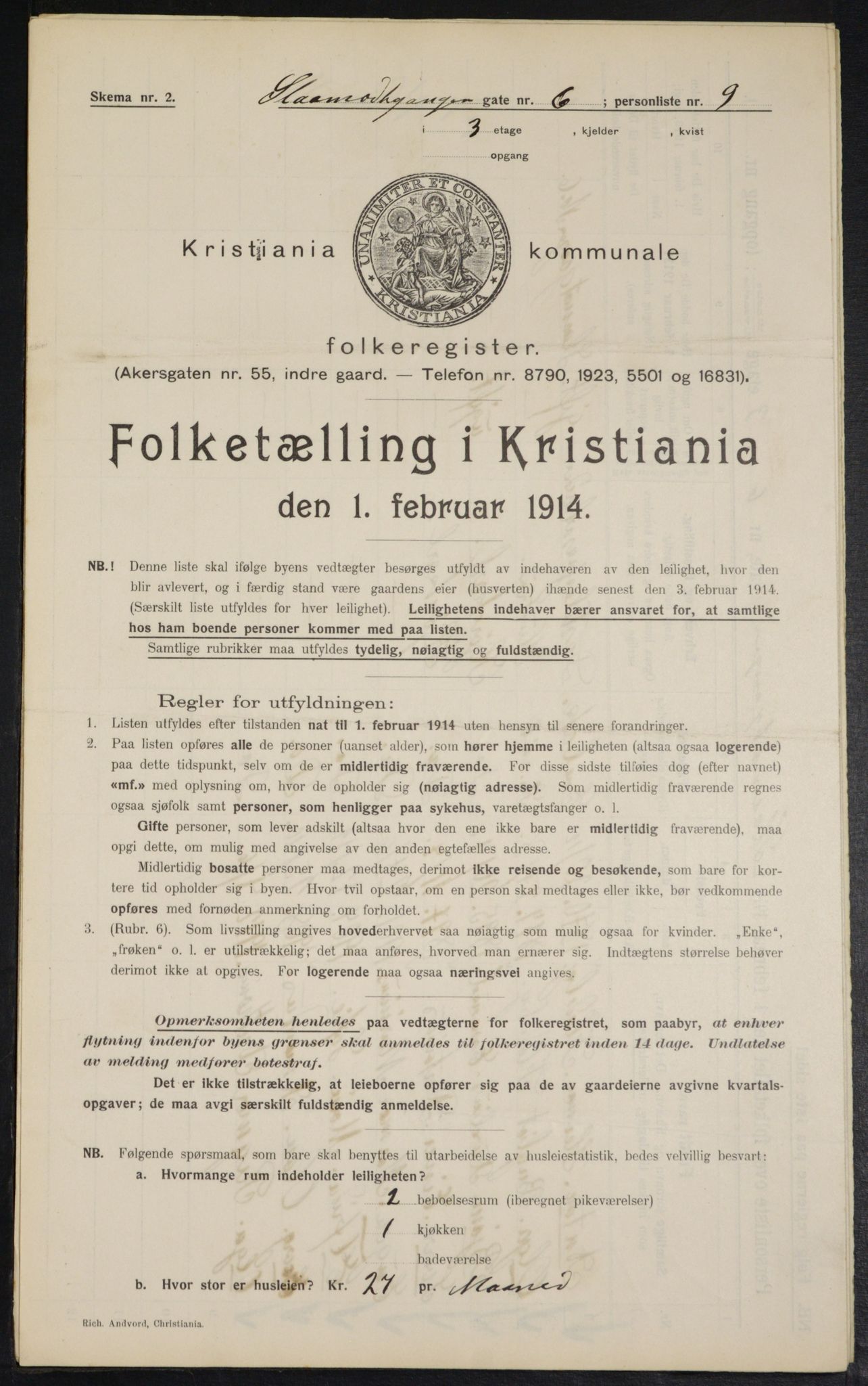 OBA, Kommunal folketelling 1.2.1914 for Kristiania, 1914, s. 96809