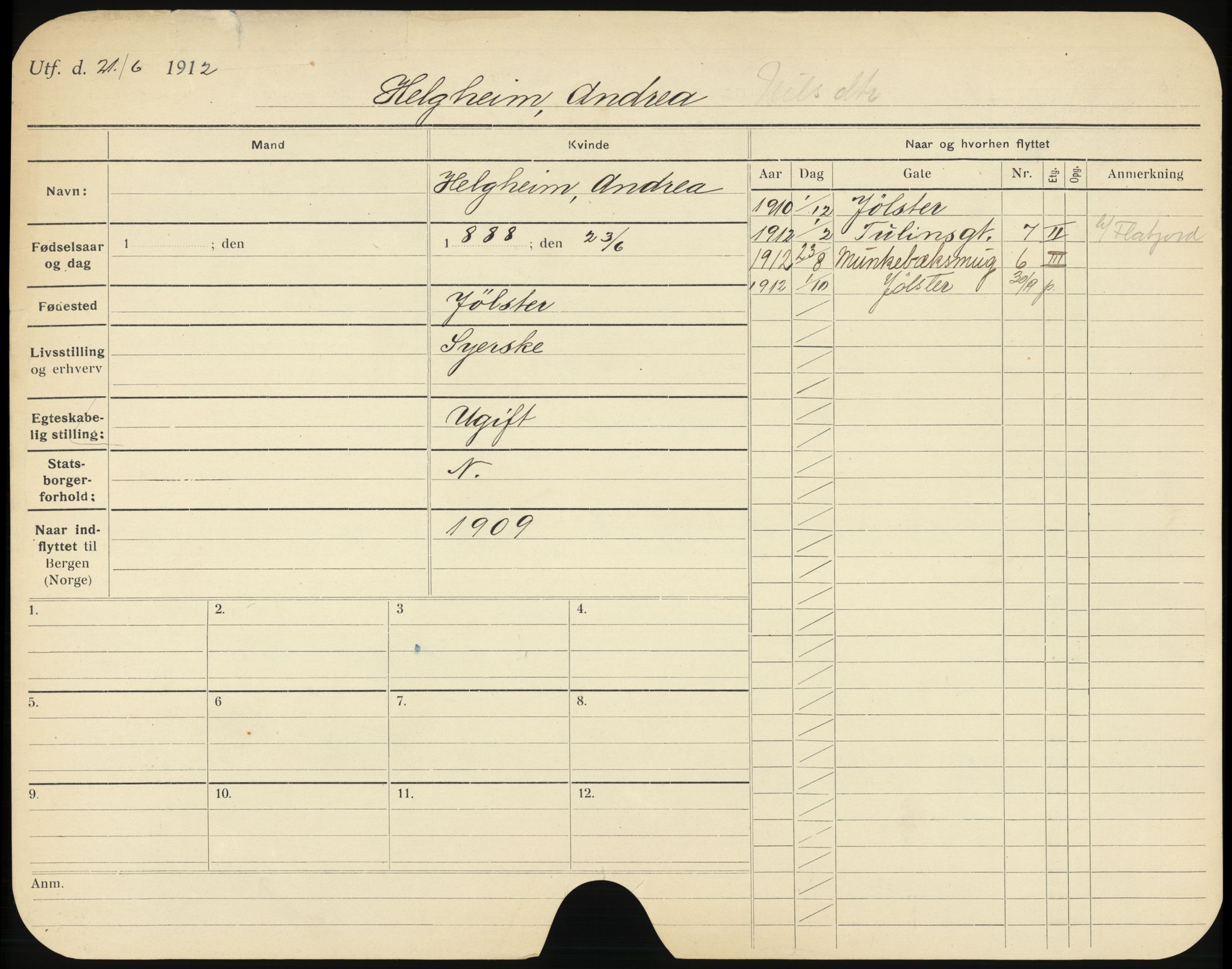 Bergen folkeregister, AV/SAB-A-17201/I/Ia/L0012: Utflyttet 1912 - 1920, Helgheim - Hjørnevik, 1912-1920