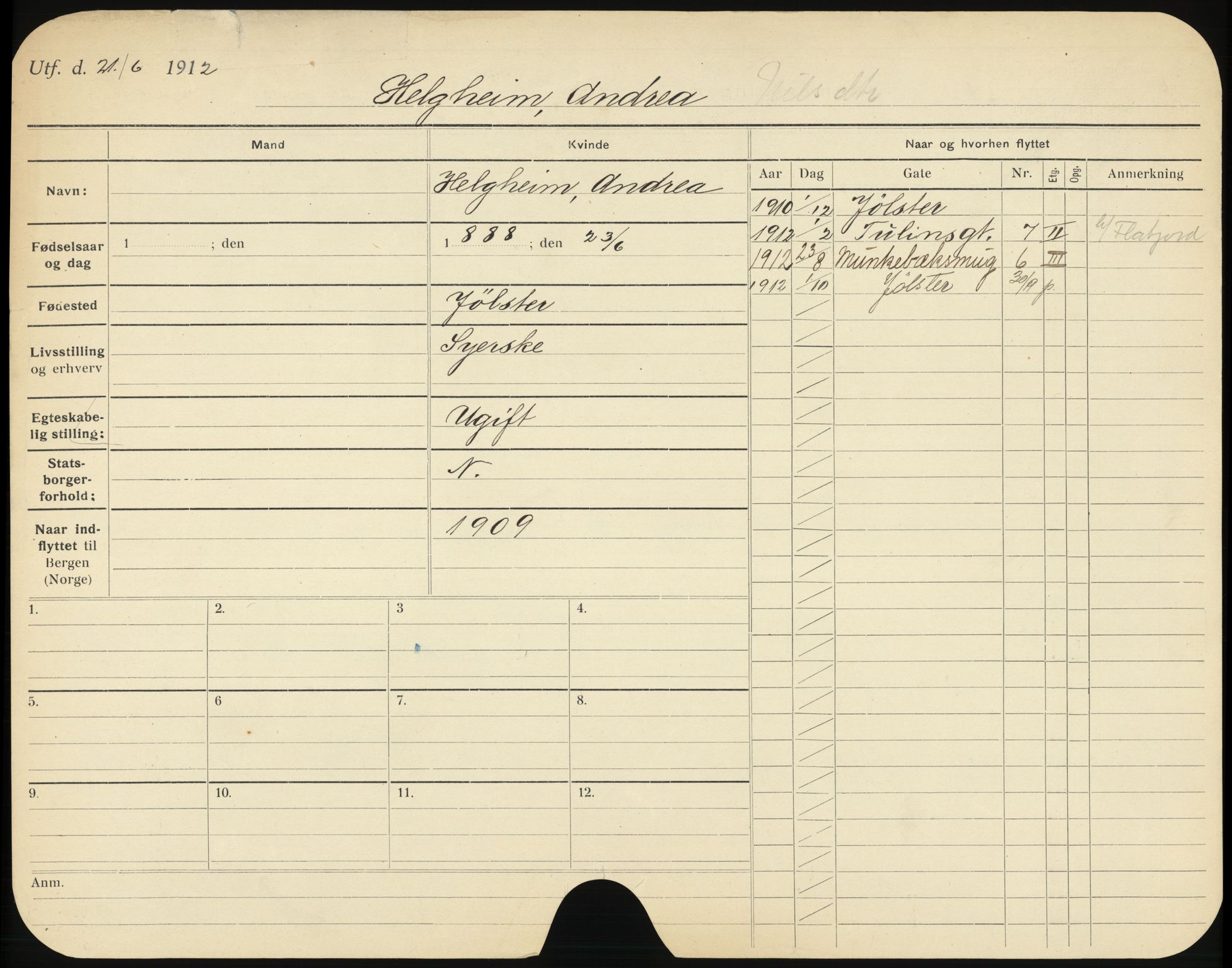 Bergen folkeregister, SAB/A-17201/I/Ia/L0012: Utflyttet 1912 - 1920, Helgheim - Hjørnevik, 1912-1920