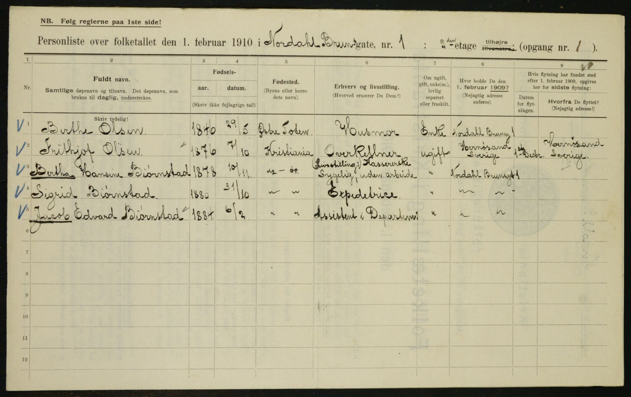 OBA, Kommunal folketelling 1.2.1910 for Kristiania, 1910, s. 69697