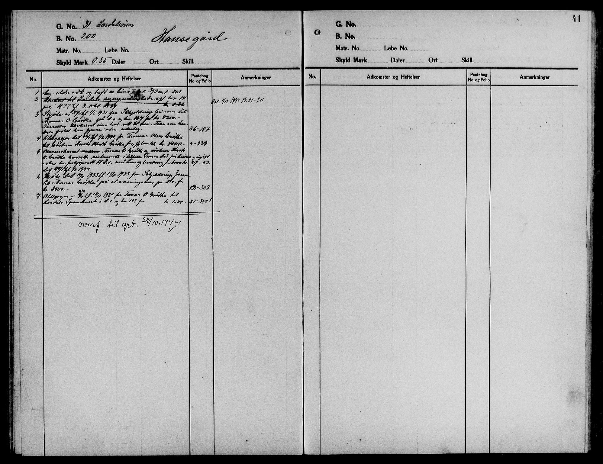 Indre Sogn tingrett, SAB/A-3301/1/G/Ga/Gaa/L0017: Panteregister nr. II.A.a.17, 1829-1944, s. 41