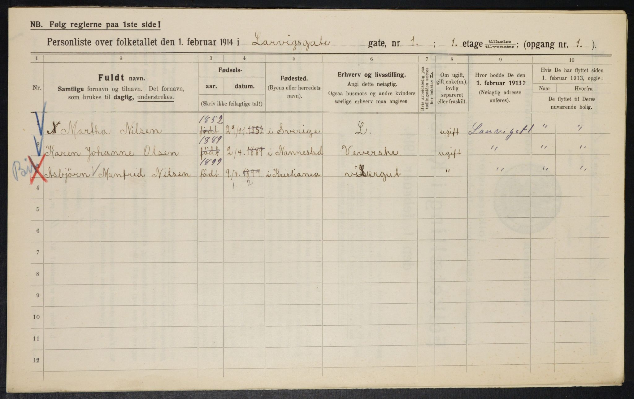 OBA, Kommunal folketelling 1.2.1914 for Kristiania, 1914, s. 56996