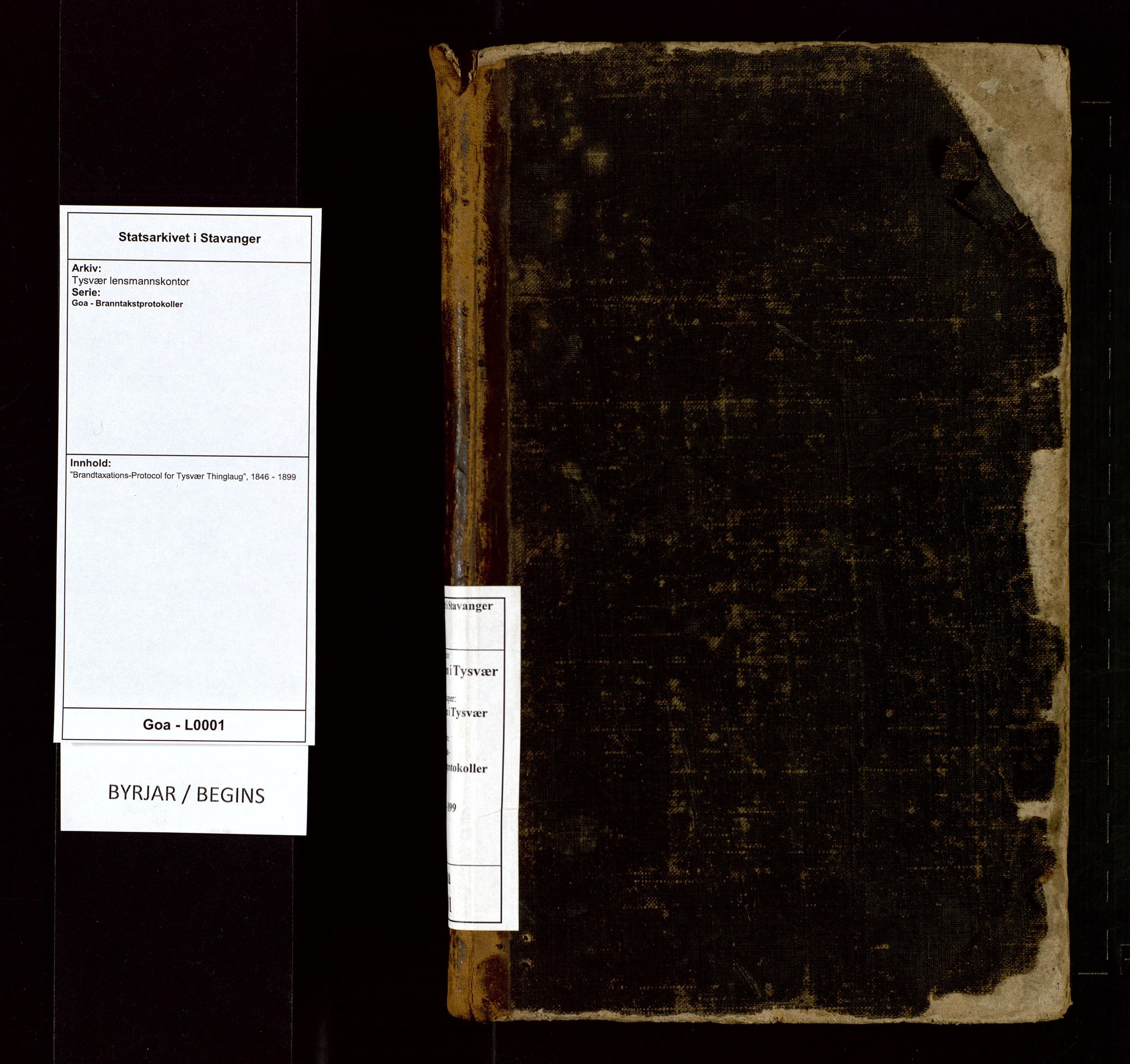 Tysvær lensmannskontor, AV/SAST-A-100192/Goa/L0001: "Brandtaxations-Protocol for Tysvær Thinglaug", 1846-1899