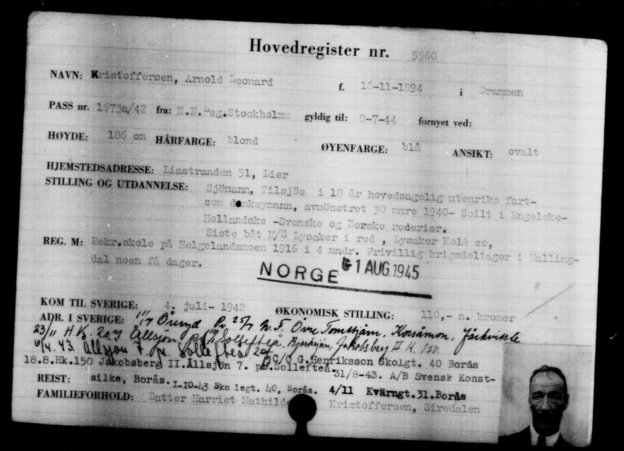 Utenriksstasjonene, Legasjonen i Stockholm, Flyktningkontoret, AV/RA-S-6753/V/Va/L0004: Kjesäterkartoteket, flyktninger med registreringsnr. 3496-6610, 1940-1945, s. 2389