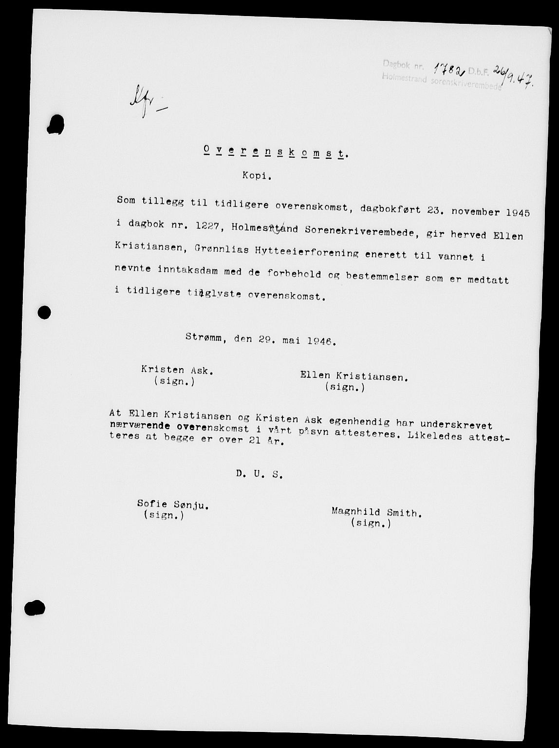 Holmestrand sorenskriveri, SAKO/A-67/G/Ga/Gaa/L0062: Pantebok nr. A-62, 1947-1947, Dagboknr: 1782/1947