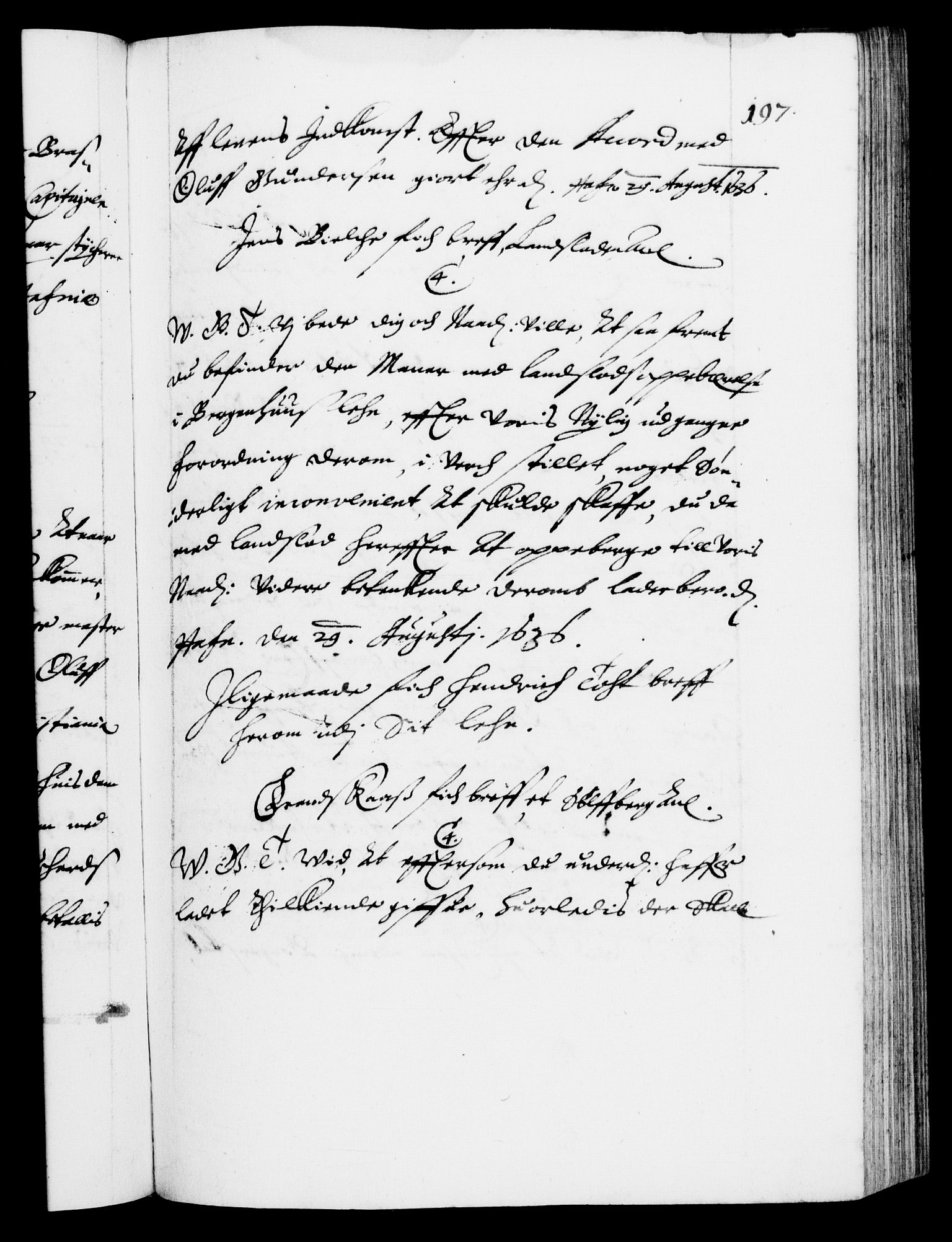 Danske Kanselli 1572-1799, AV/RA-EA-3023/F/Fc/Fca/Fcab/L0006: Norske tegnelser (mikrofilm), 1634-1639, s. 197a