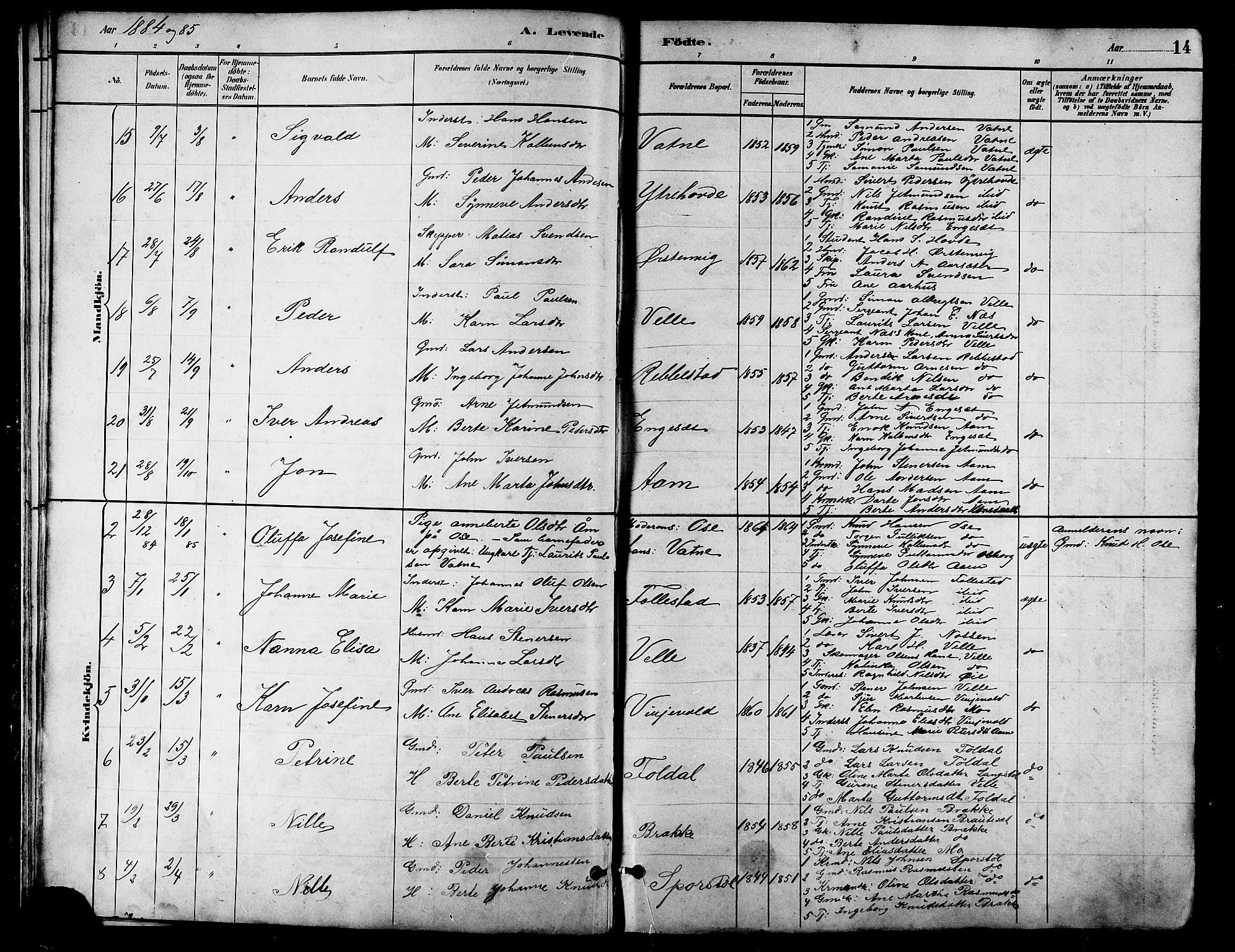 Ministerialprotokoller, klokkerbøker og fødselsregistre - Møre og Romsdal, AV/SAT-A-1454/513/L0189: Klokkerbok nr. 513C03, 1883-1904, s. 14