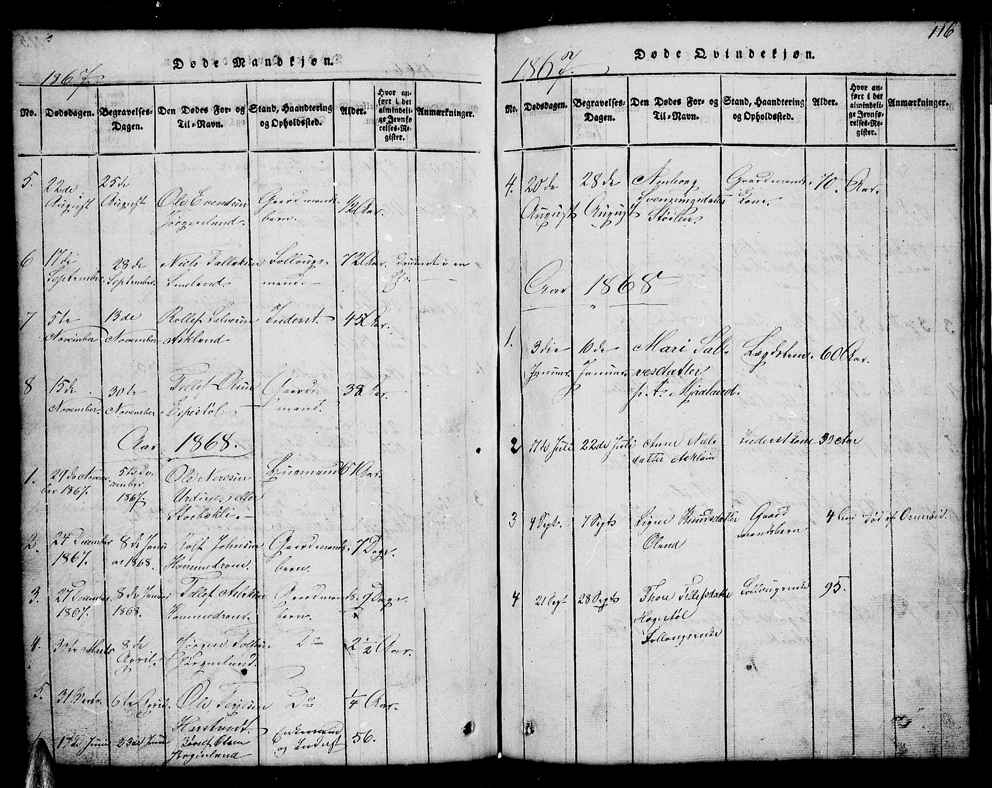 Åmli sokneprestkontor, SAK/1111-0050/F/Fb/Fba/L0001: Klokkerbok nr. B 1, 1816-1890, s. 116