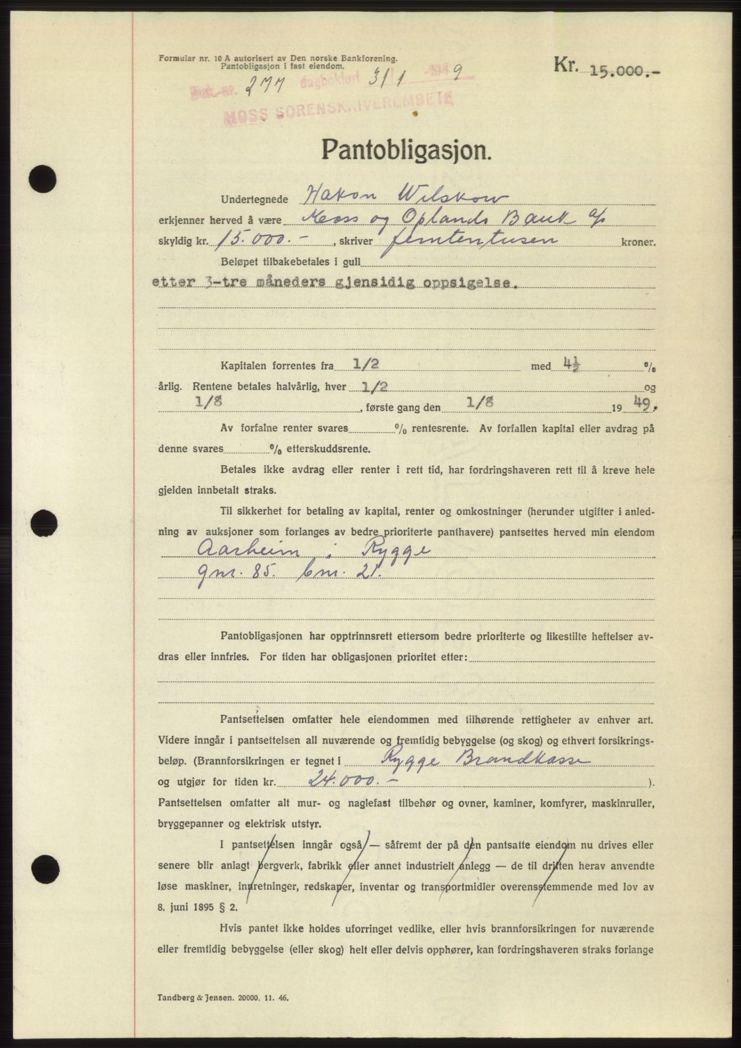 Moss sorenskriveri, SAO/A-10168: Pantebok nr. B21, 1949-1949, Dagboknr: 277/1949