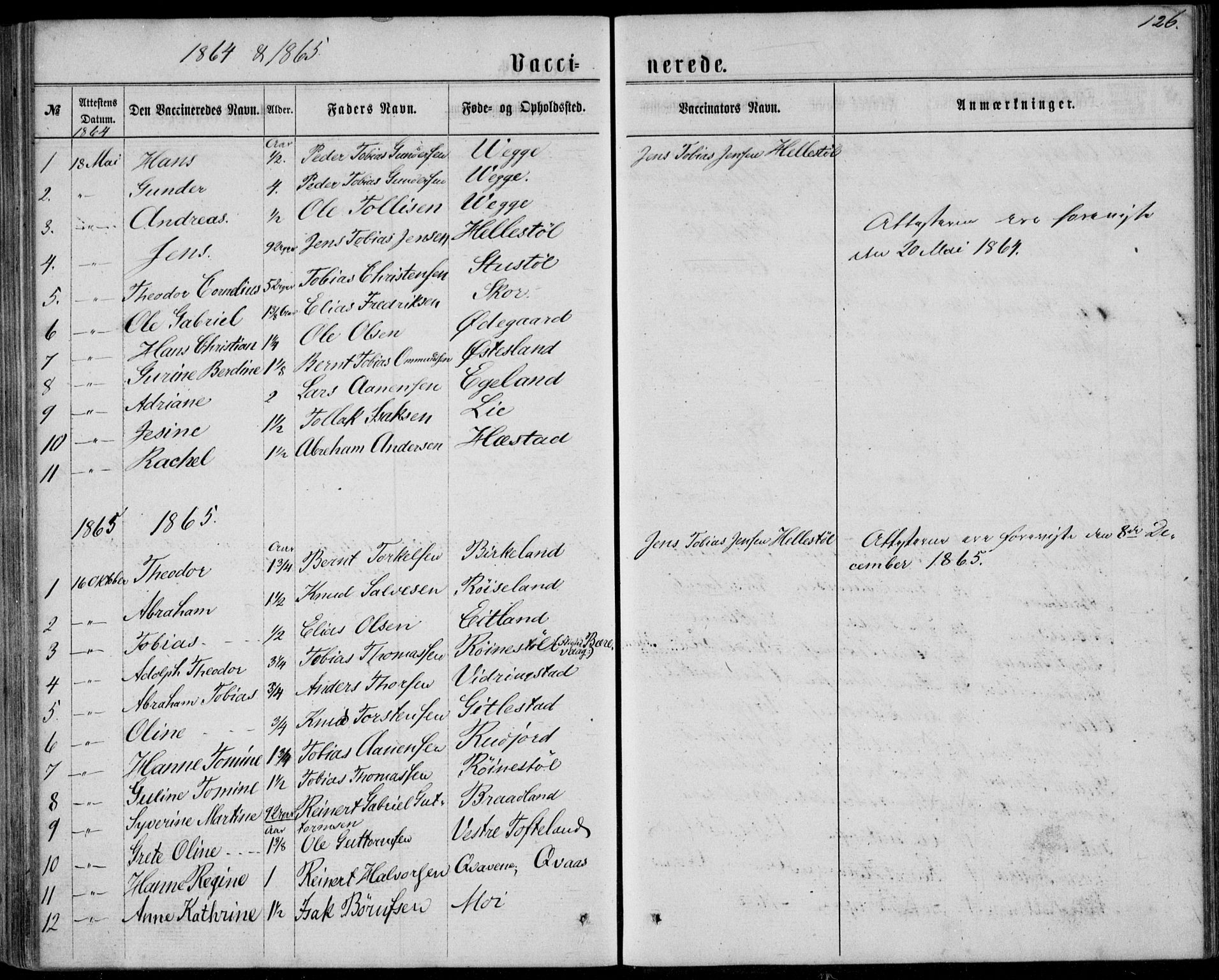 Lyngdal sokneprestkontor, AV/SAK-1111-0029/F/Fa/Fab/L0002: Ministerialbok nr. A 2, 1861-1878, s. 126