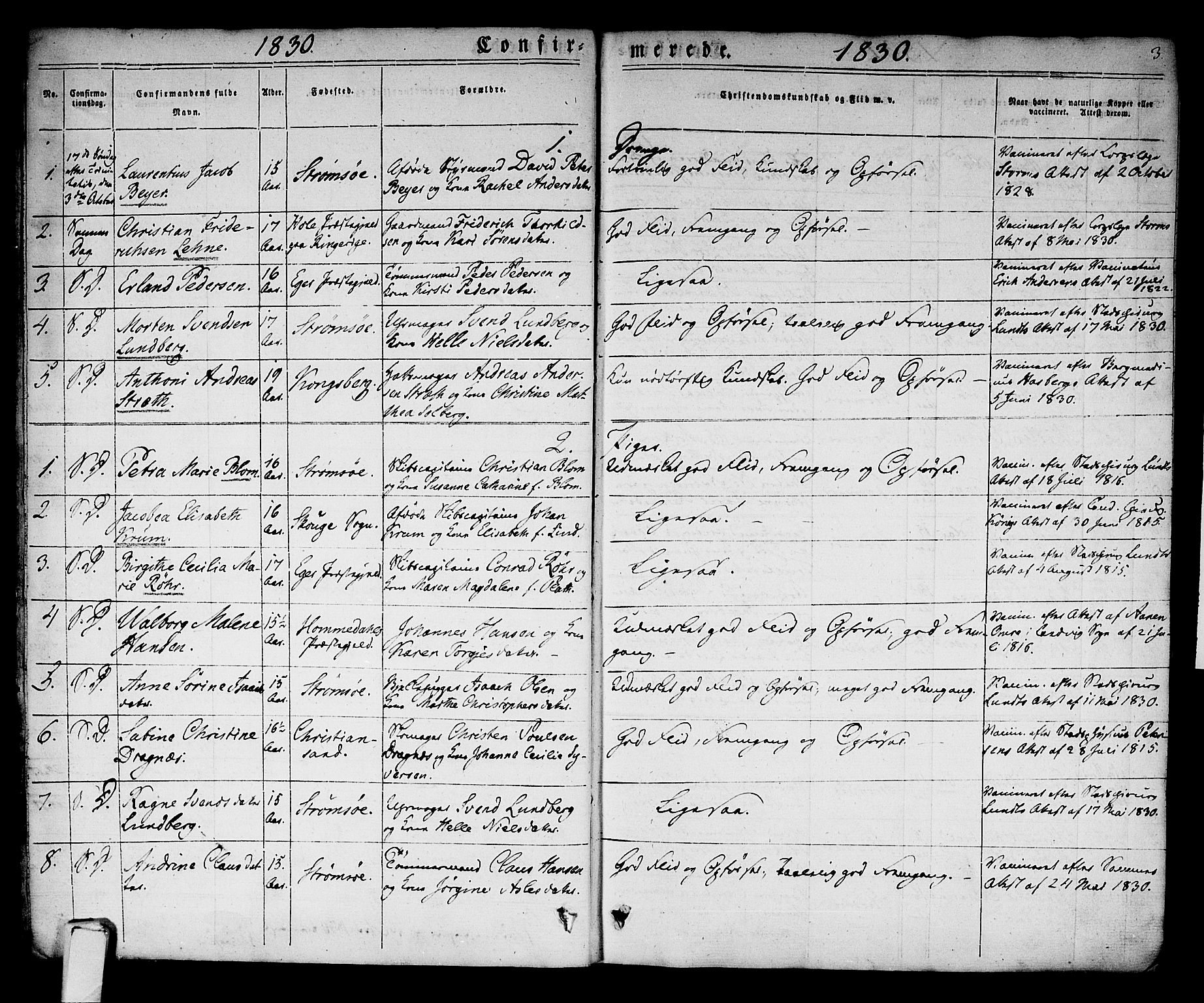 Strømsø kirkebøker, AV/SAKO-A-246/F/Fa/L0013: Ministerialbok nr. I 13, 1830-1847, s. 3
