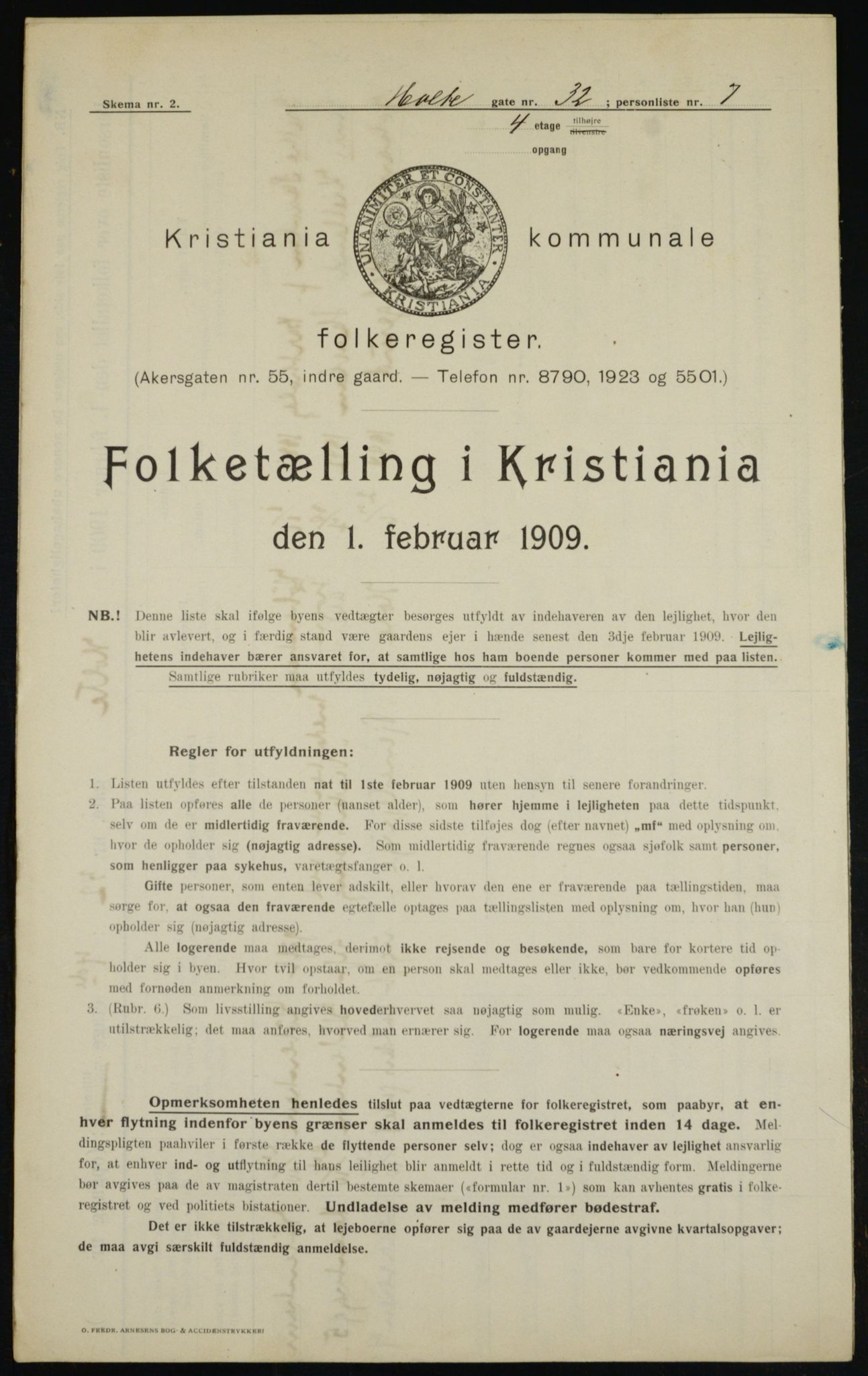 OBA, Kommunal folketelling 1.2.1909 for Kristiania kjøpstad, 1909, s. 37532