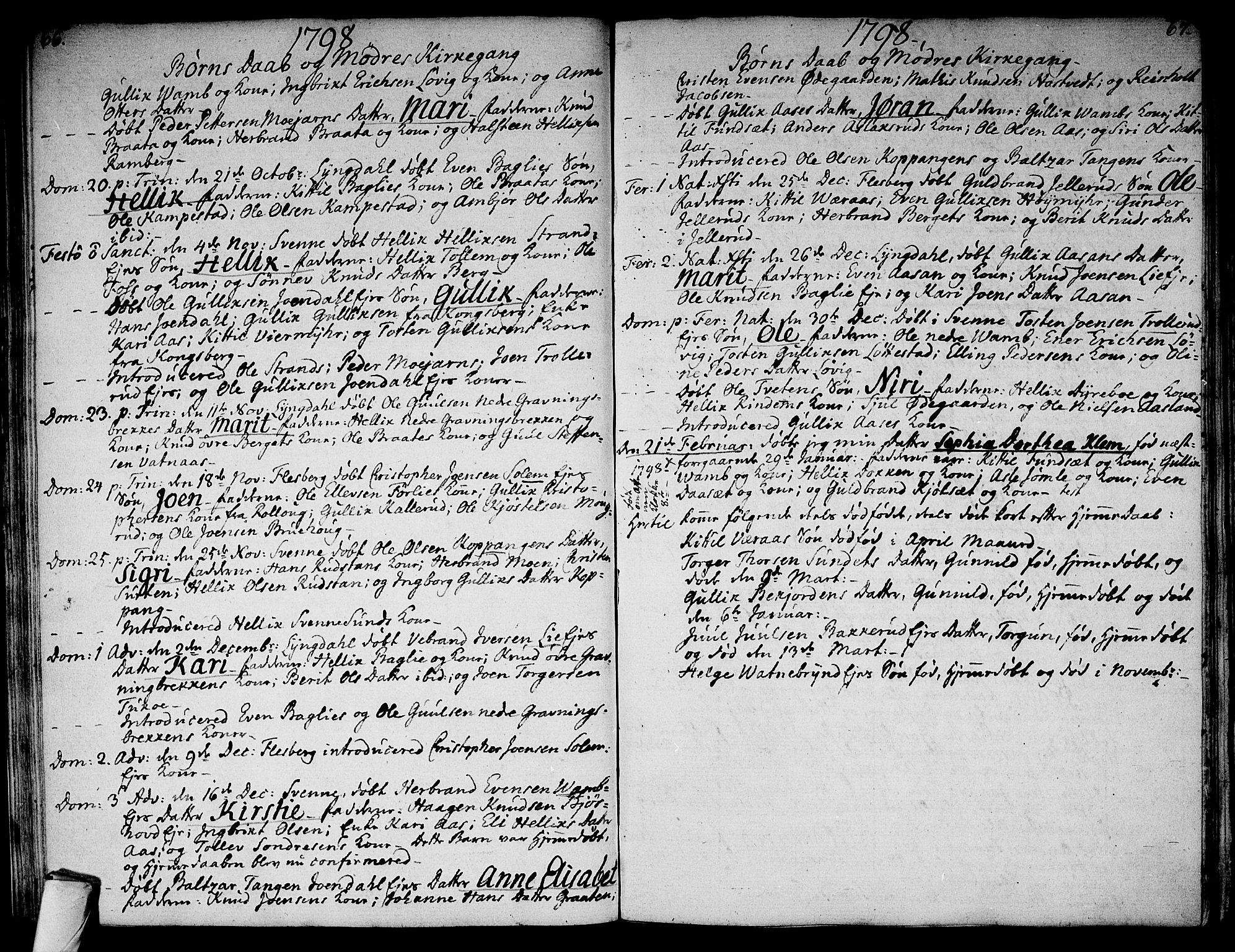 Flesberg kirkebøker, AV/SAKO-A-18/F/Fa/L0004: Ministerialbok nr. I 4, 1788-1815, s. 66-67