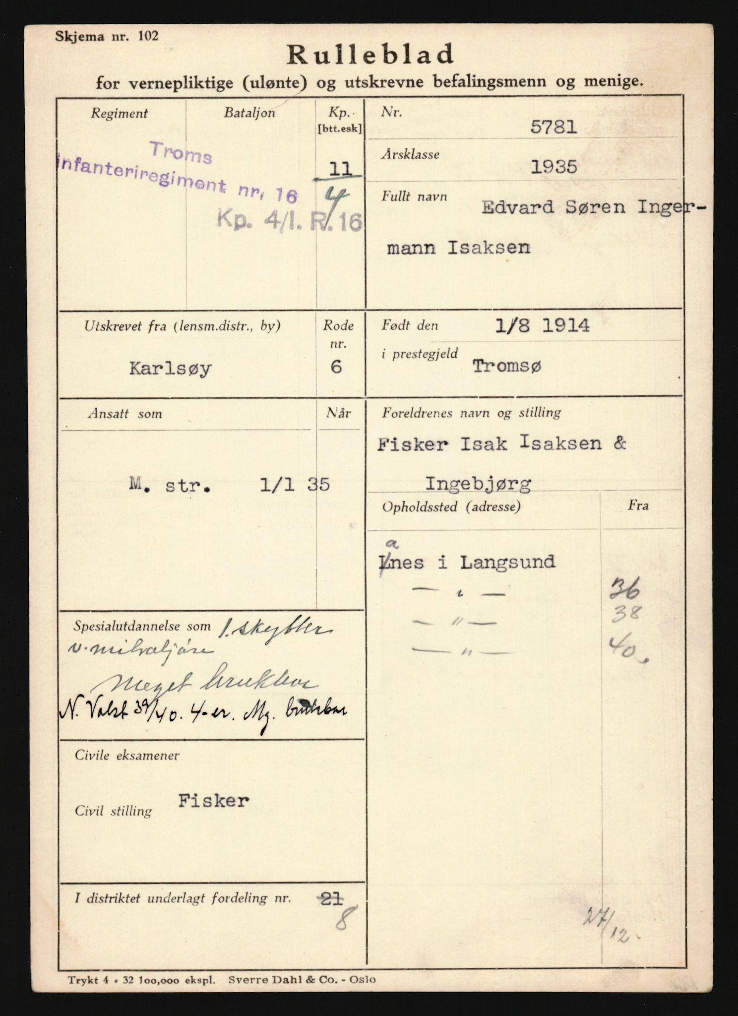 Forsvaret, Troms infanteriregiment nr. 16, AV/RA-RAFA-3146/P/Pa/L0019: Rulleblad for regimentets menige mannskaper, årsklasse 1935, 1935, s. 469