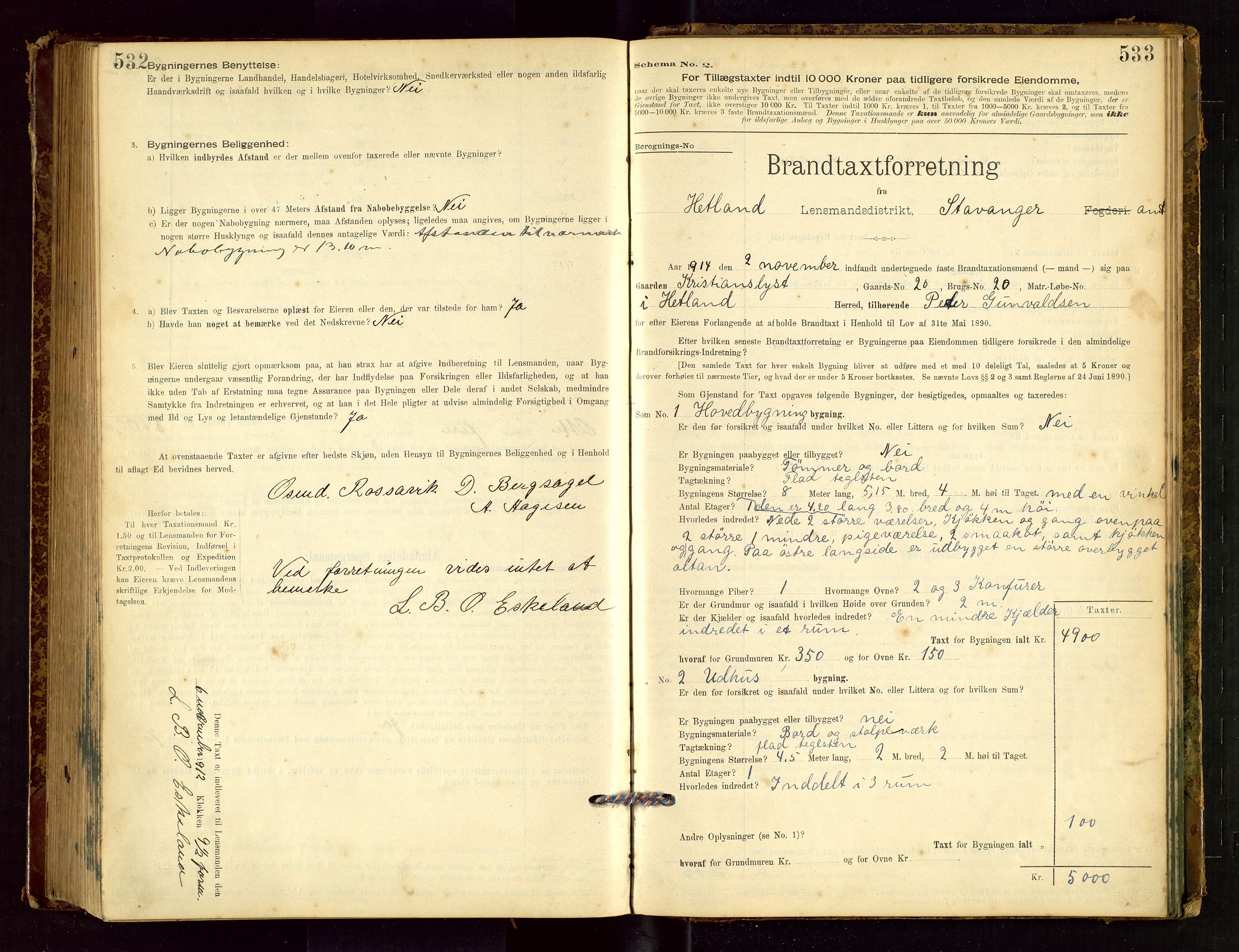 Hetland lensmannskontor, SAST/A-100101/Gob/L0001: "Brandtaxationsprotokol", 1895-1918, s. 532-533