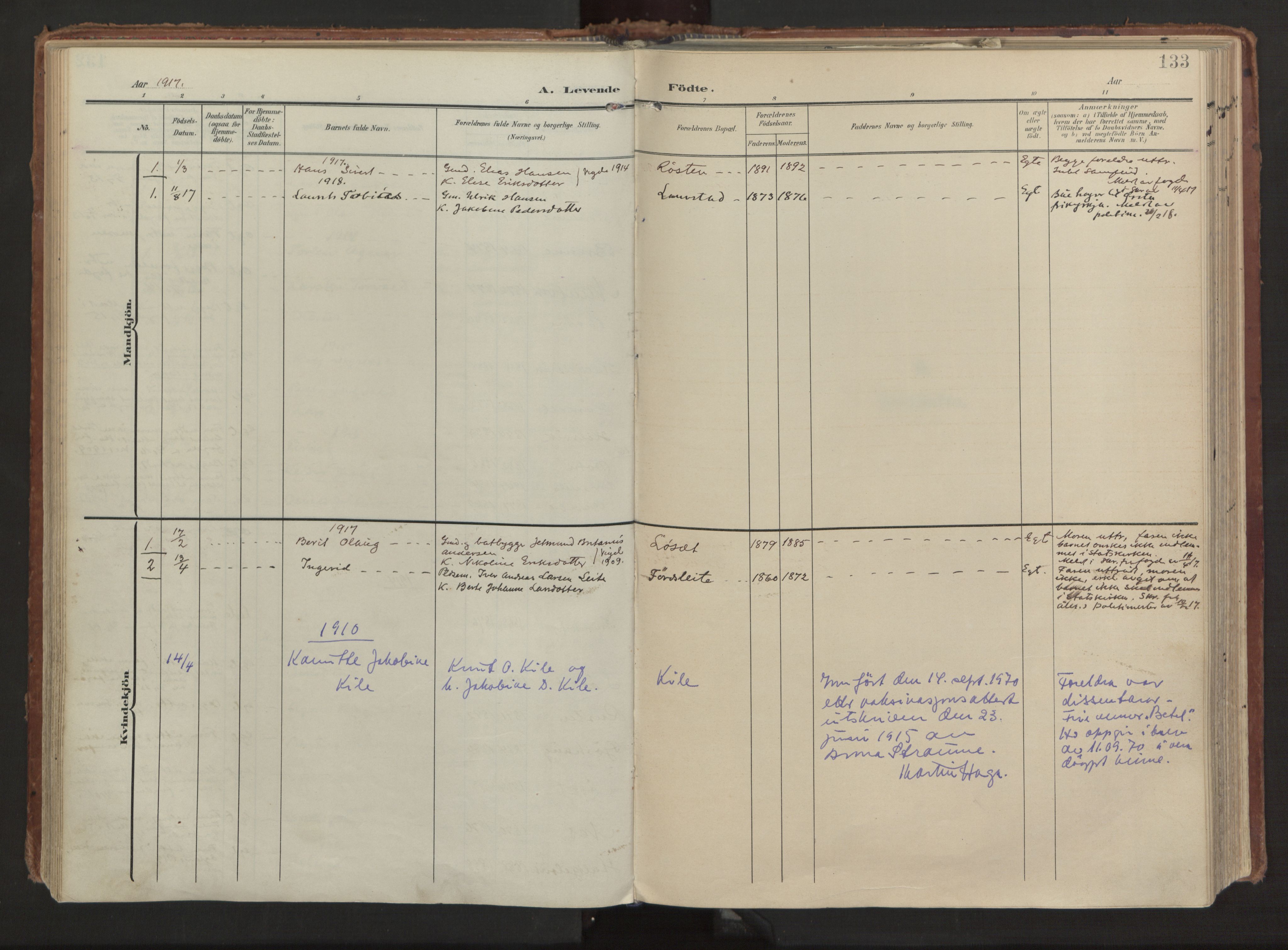 Ministerialprotokoller, klokkerbøker og fødselsregistre - Møre og Romsdal, AV/SAT-A-1454/511/L0144: Ministerialbok nr. 511A11, 1906-1923, s. 133