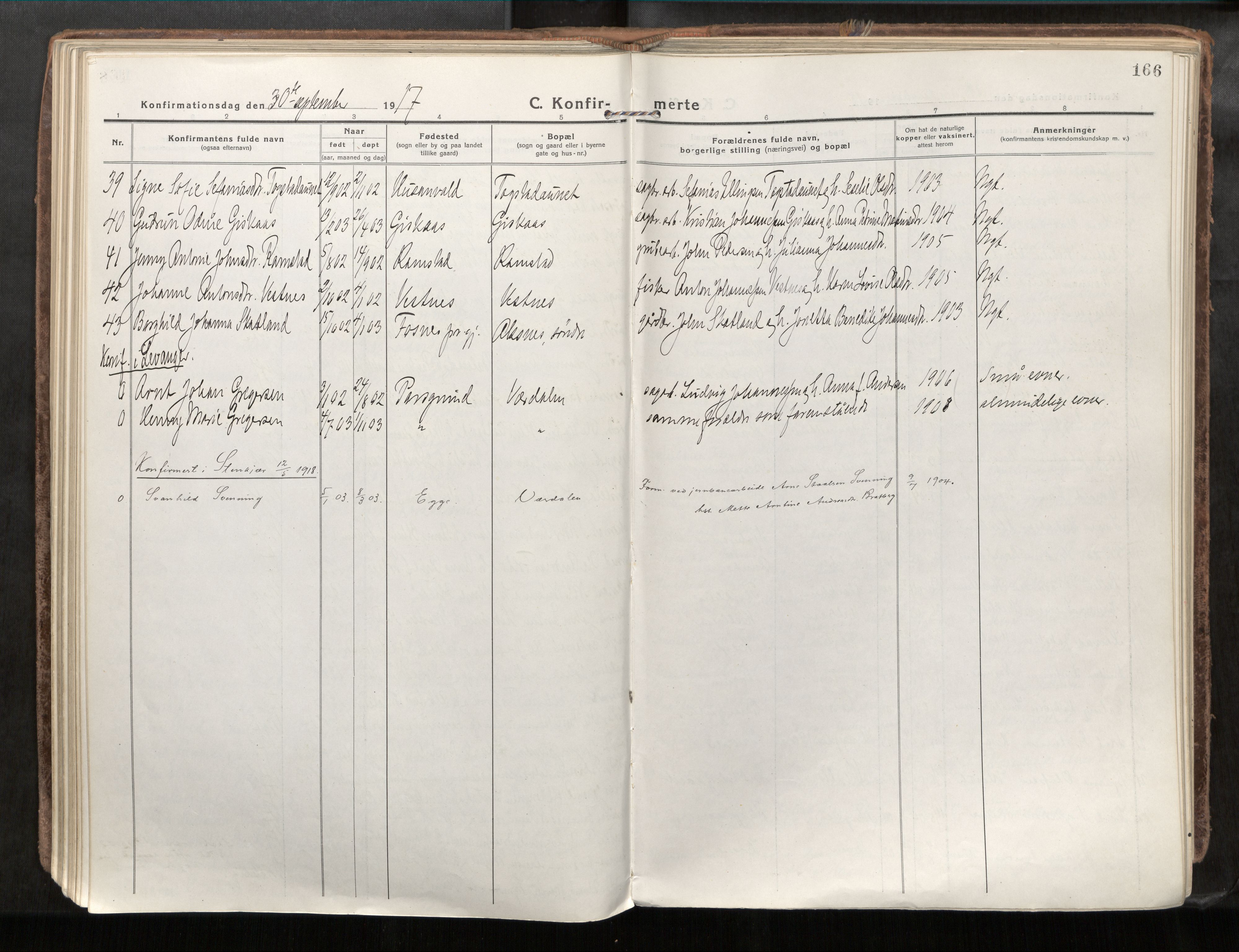 Verdal sokneprestkontor, AV/SAT-A-1156/2/H/Haa/L0001: Ministerialbok nr. 1, 1917-1932, s. 166