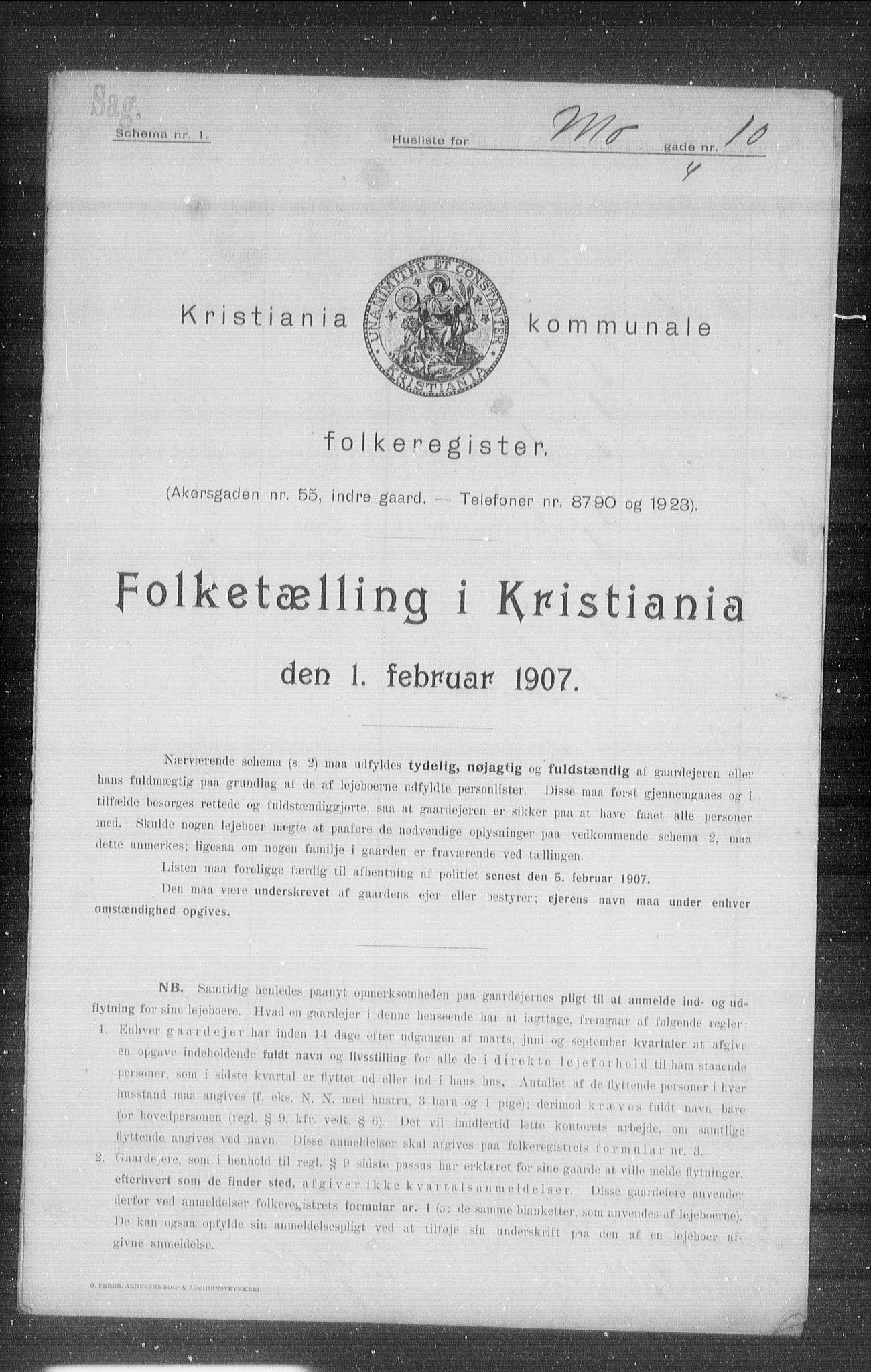 OBA, Kommunal folketelling 1.2.1907 for Kristiania kjøpstad, 1907, s. 33398