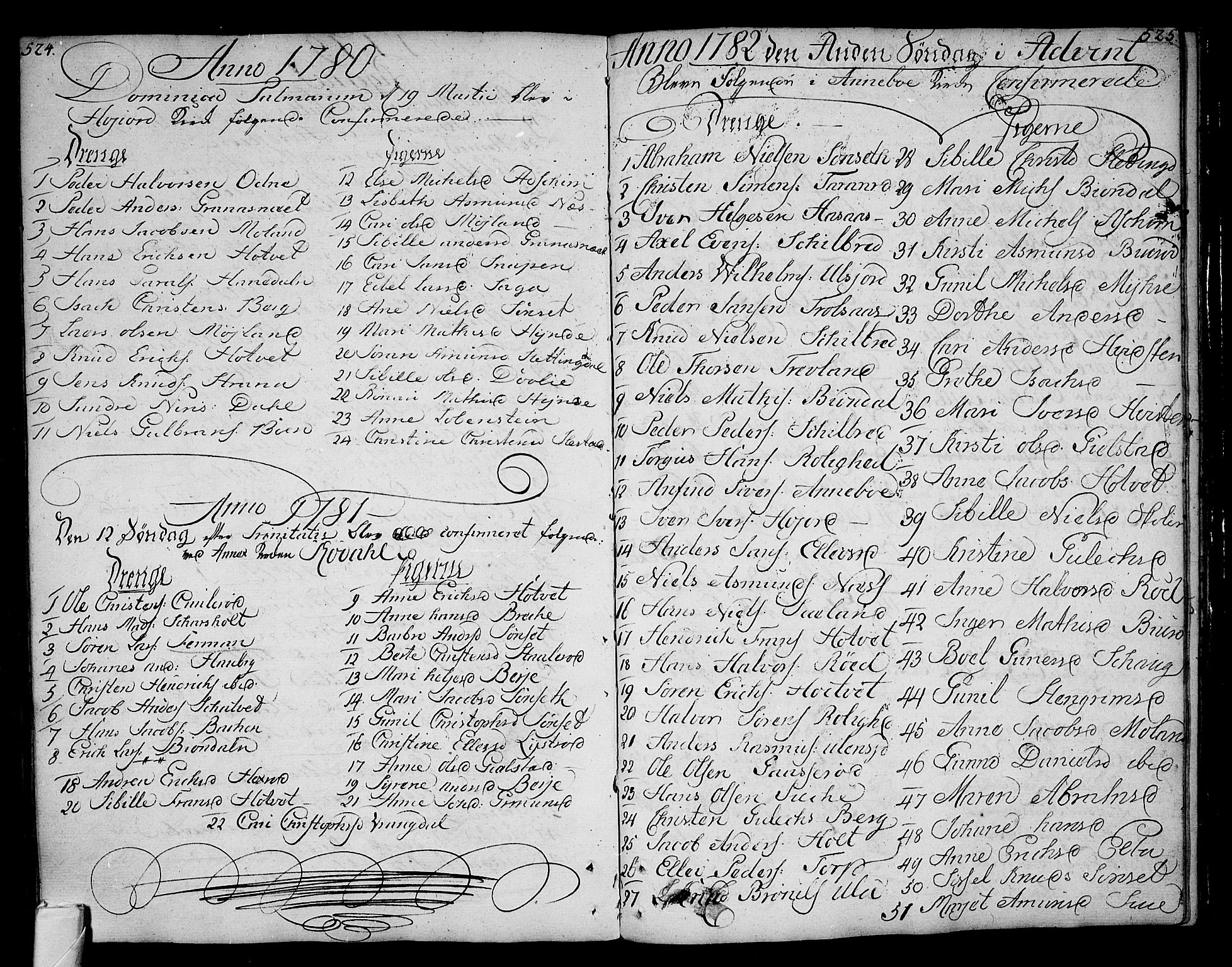 Andebu kirkebøker, AV/SAKO-A-336/F/Fa/L0002: Ministerialbok nr. I 2, 1733-1802, s. 524-525
