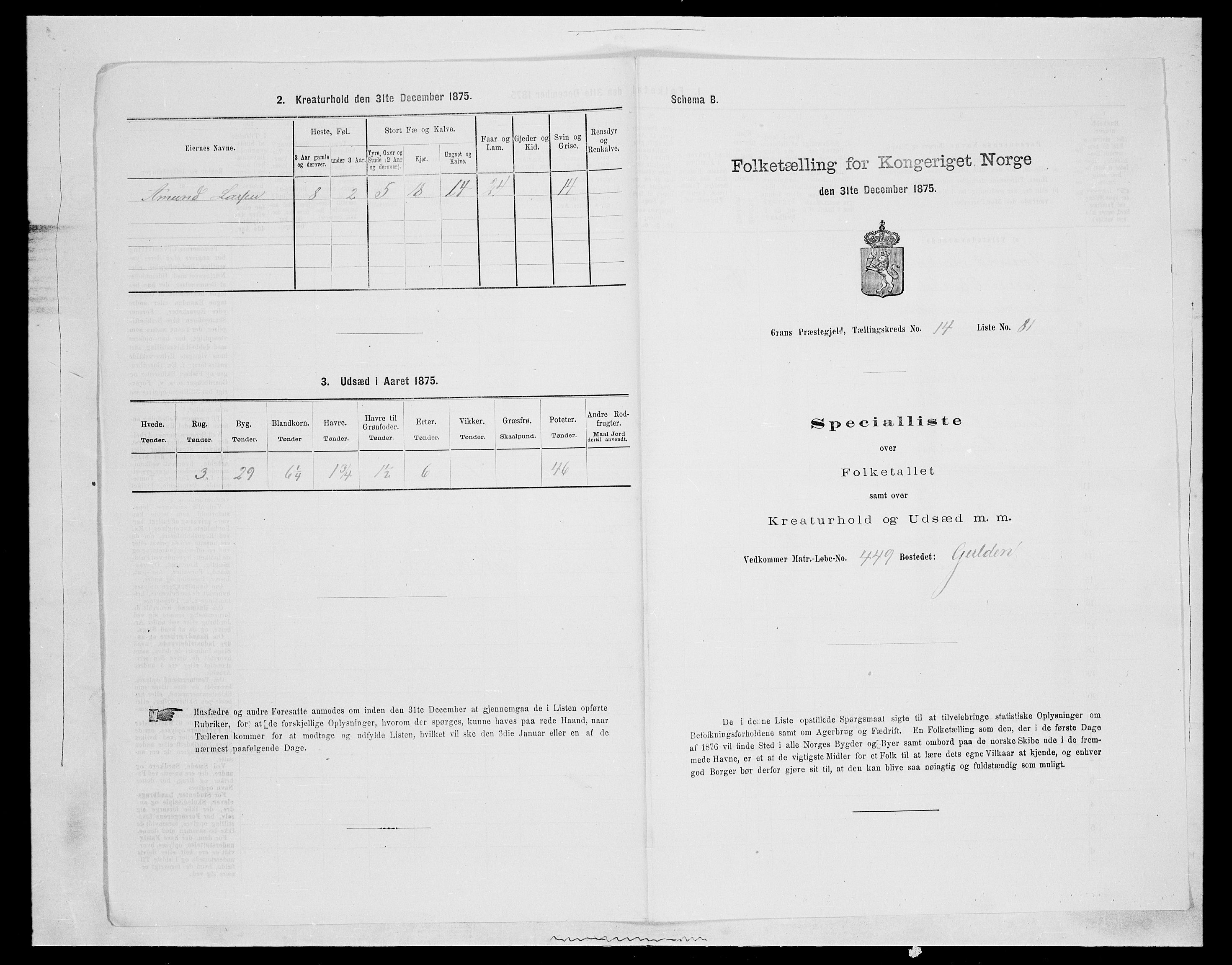 SAH, Folketelling 1875 for 0534P Gran prestegjeld, 1875, s. 2691