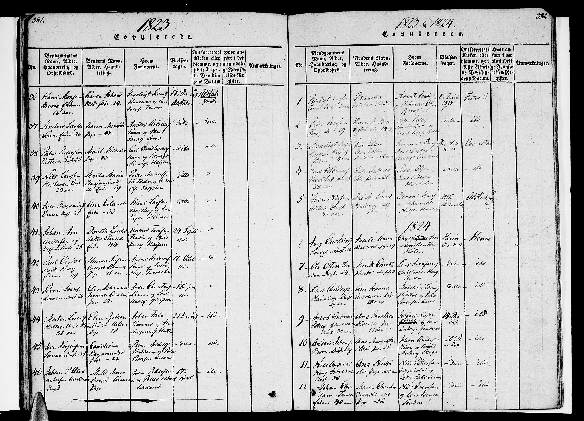 Ministerialprotokoller, klokkerbøker og fødselsregistre - Nordland, AV/SAT-A-1459/830/L0445: Ministerialbok nr. 830A09, 1820-1830, s. 381-382