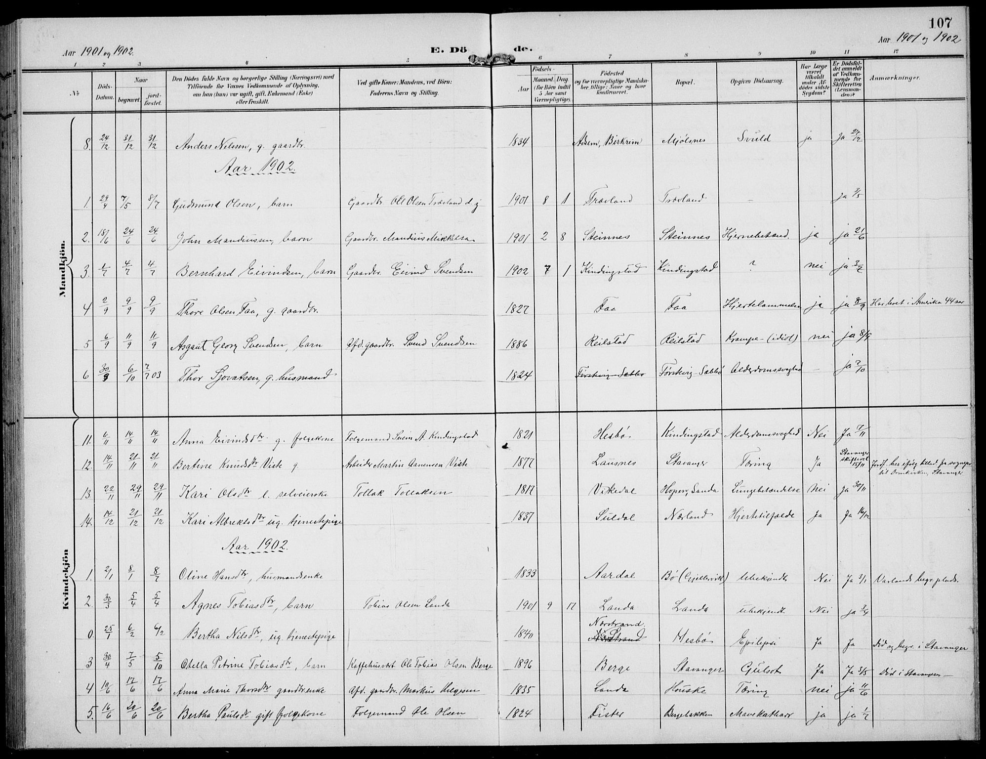 Finnøy sokneprestkontor, AV/SAST-A-101825/H/Ha/Hab/L0006: Klokkerbok nr. B 6, 1900-1934, s. 107