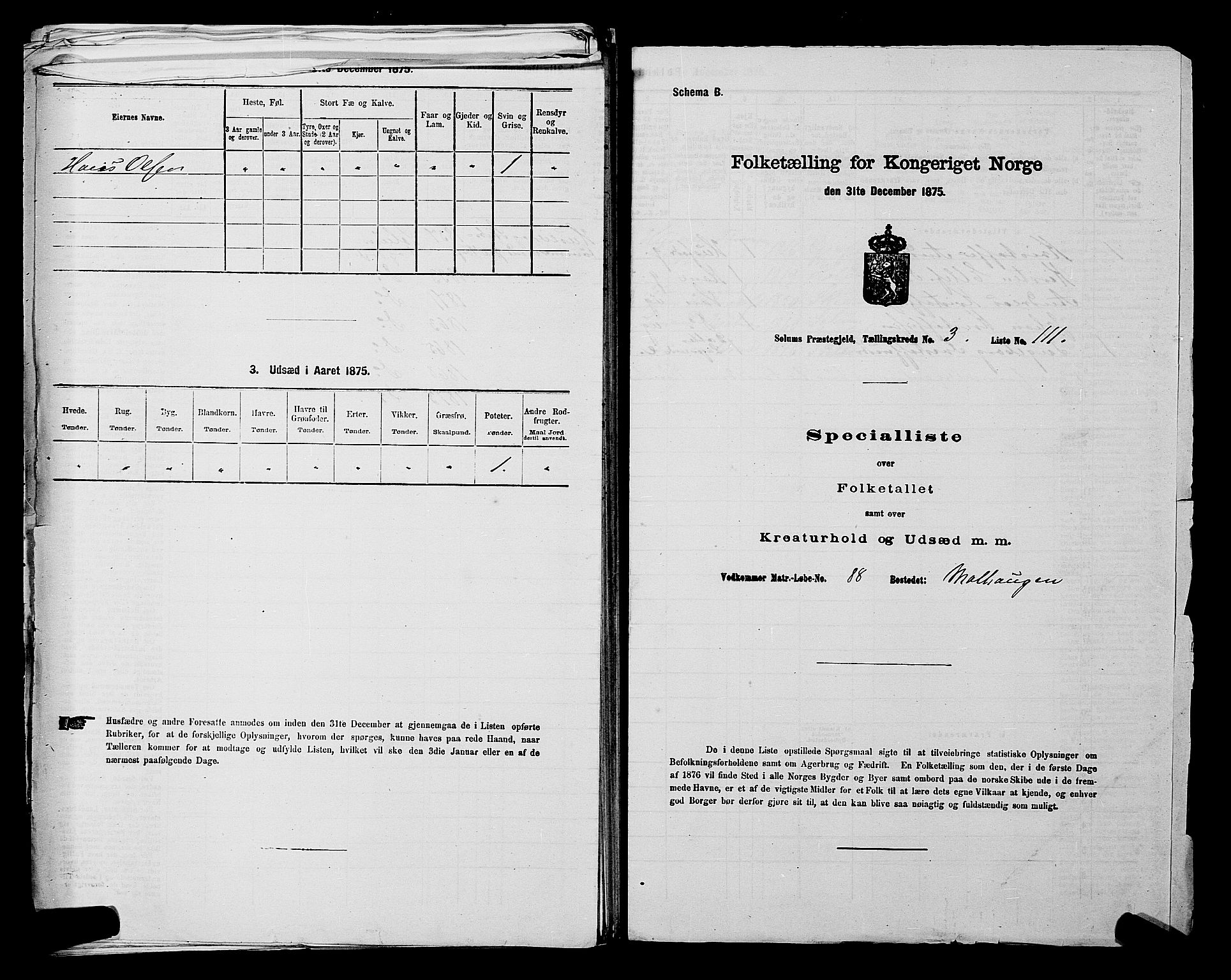 SAKO, Folketelling 1875 for 0818P Solum prestegjeld, 1875, s. 697