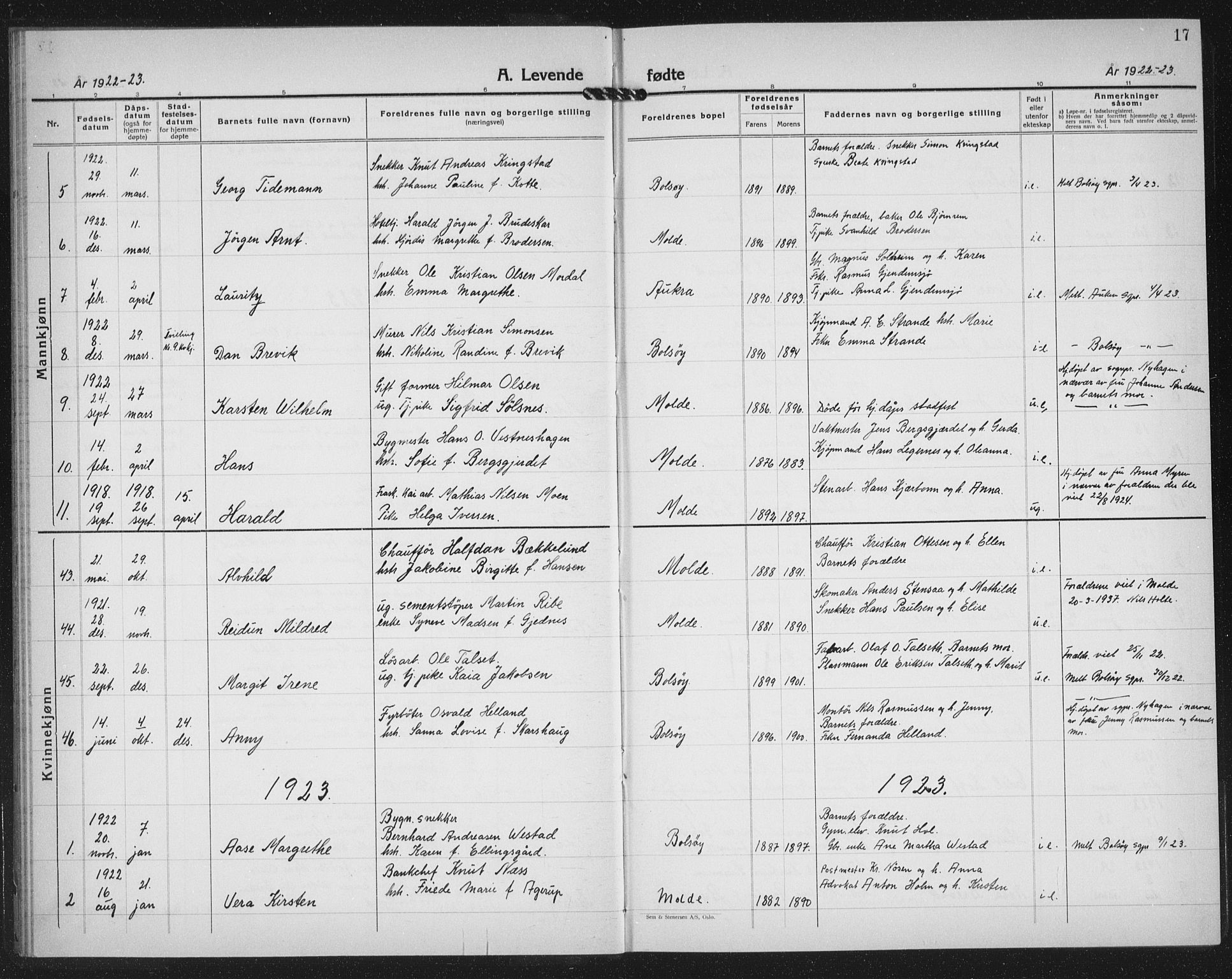 Ministerialprotokoller, klokkerbøker og fødselsregistre - Møre og Romsdal, SAT/A-1454/558/L0704: Klokkerbok nr. 558C05, 1921-1942, s. 17