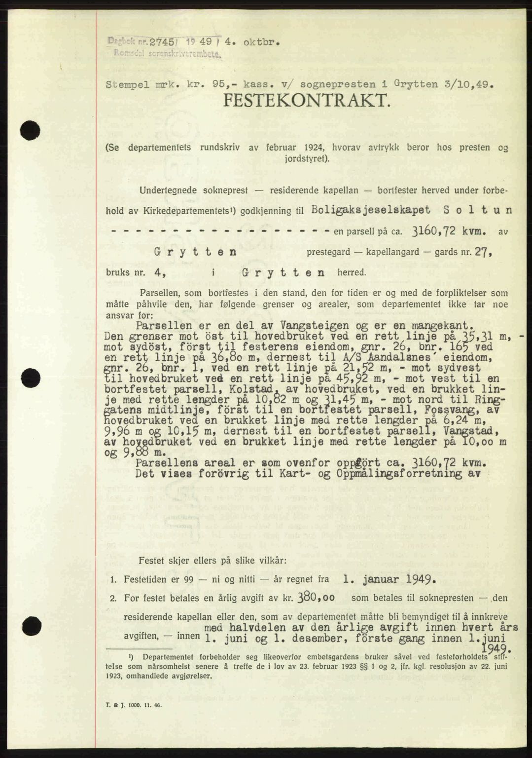 Romsdal sorenskriveri, SAT/A-4149/1/2/2C: Pantebok nr. A31, 1949-1949, Dagboknr: 2745/1949
