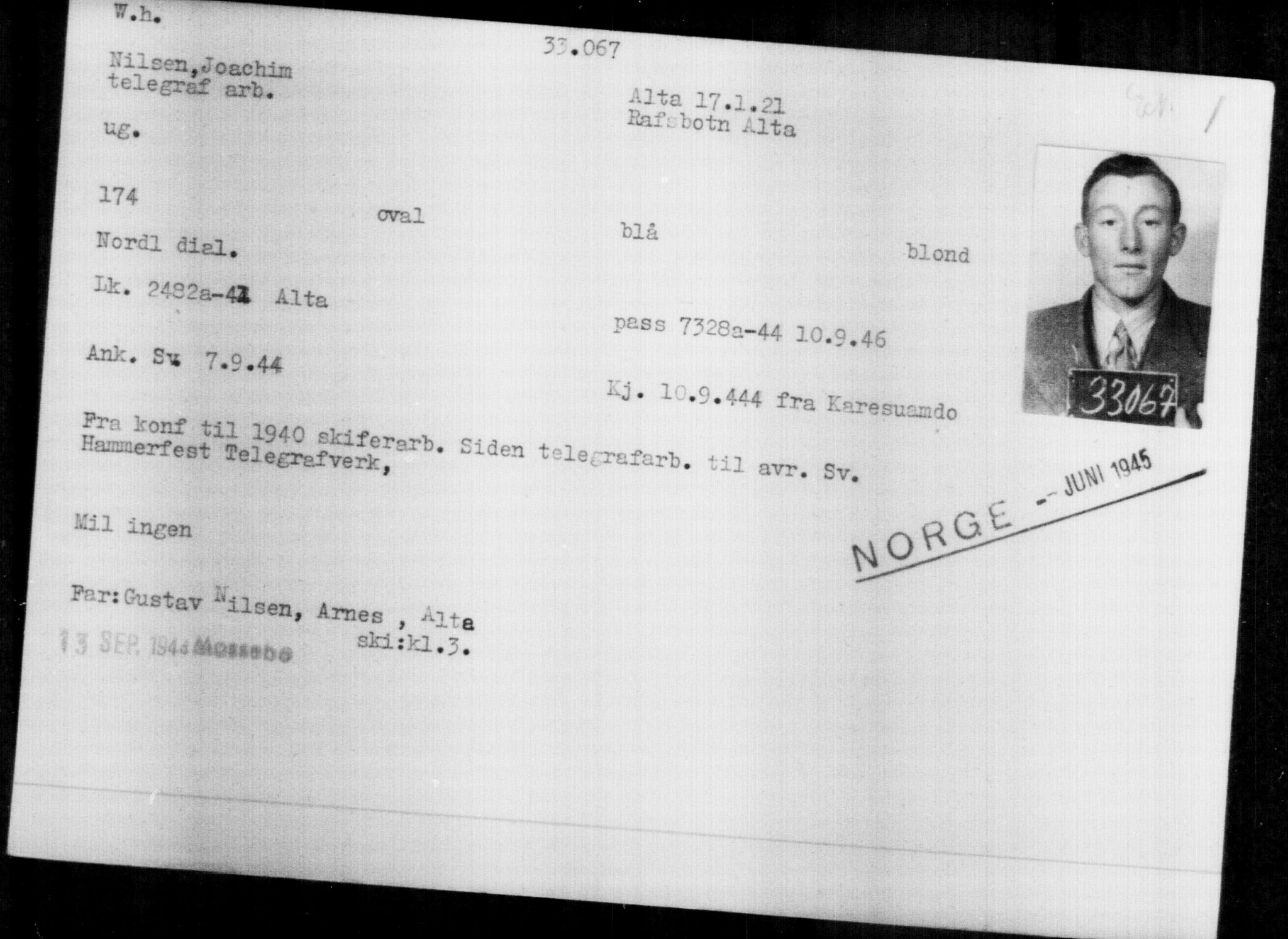 Utenriksstasjonene, Legasjonen i Stockholm, Flyktningkontoret, AV/RA-S-6753/V/Va/L0013: Kjesäterkartoteket, flyktninger med registreringsnr. 31500-34731, 1940-1945, s. 1644