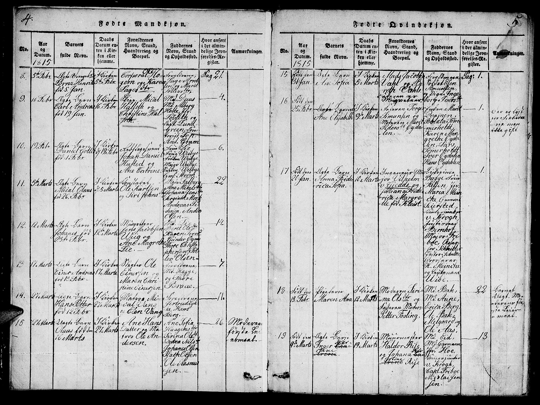 Ministerialprotokoller, klokkerbøker og fødselsregistre - Sør-Trøndelag, AV/SAT-A-1456/601/L0043: Ministerialbok nr. 601A11, 1815-1821, s. 4-5