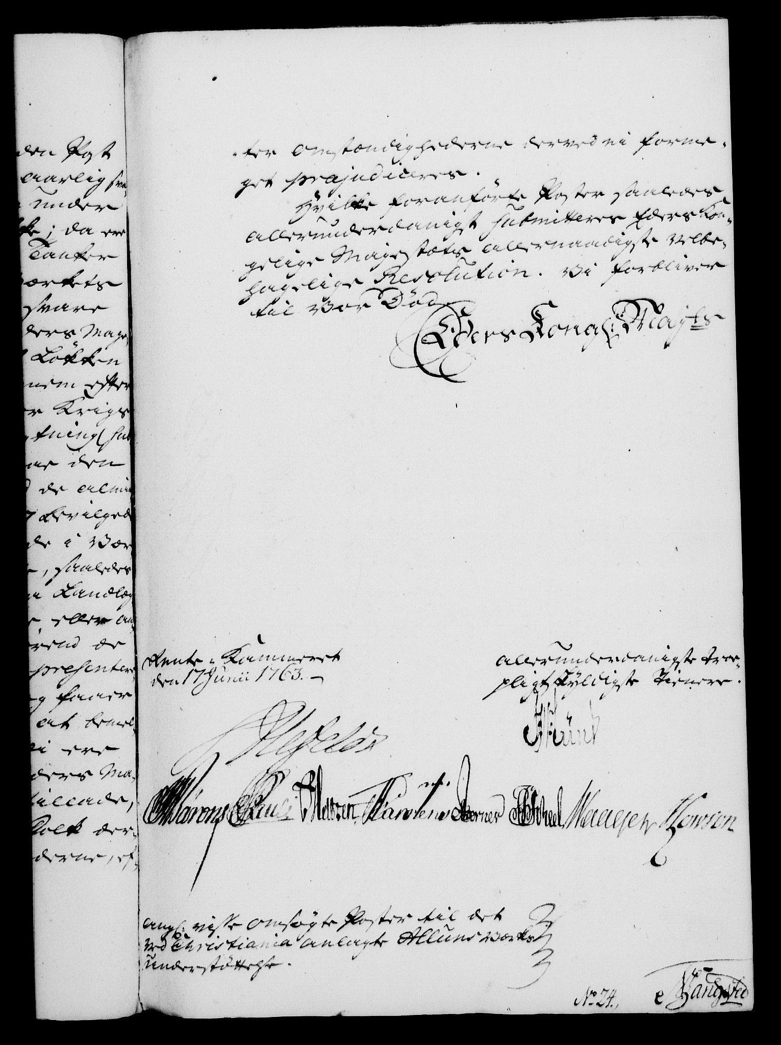 Rentekammeret, Kammerkanselliet, RA/EA-3111/G/Gf/Gfa/L0045: Norsk relasjons- og resolusjonsprotokoll (merket RK 52.45), 1763, s. 308