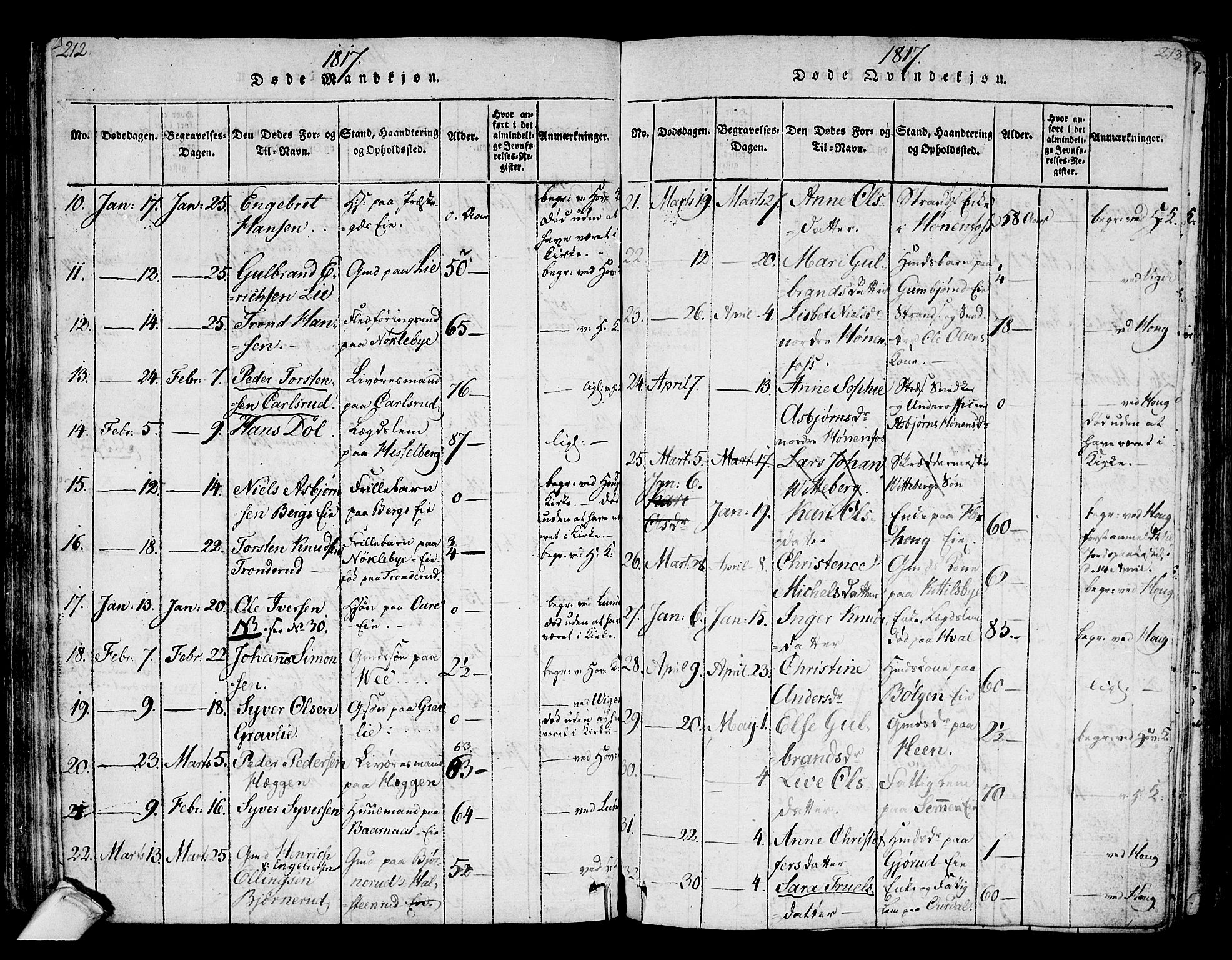 Norderhov kirkebøker, AV/SAKO-A-237/F/Fa/L0008: Ministerialbok nr. 8, 1814-1833, s. 212-213