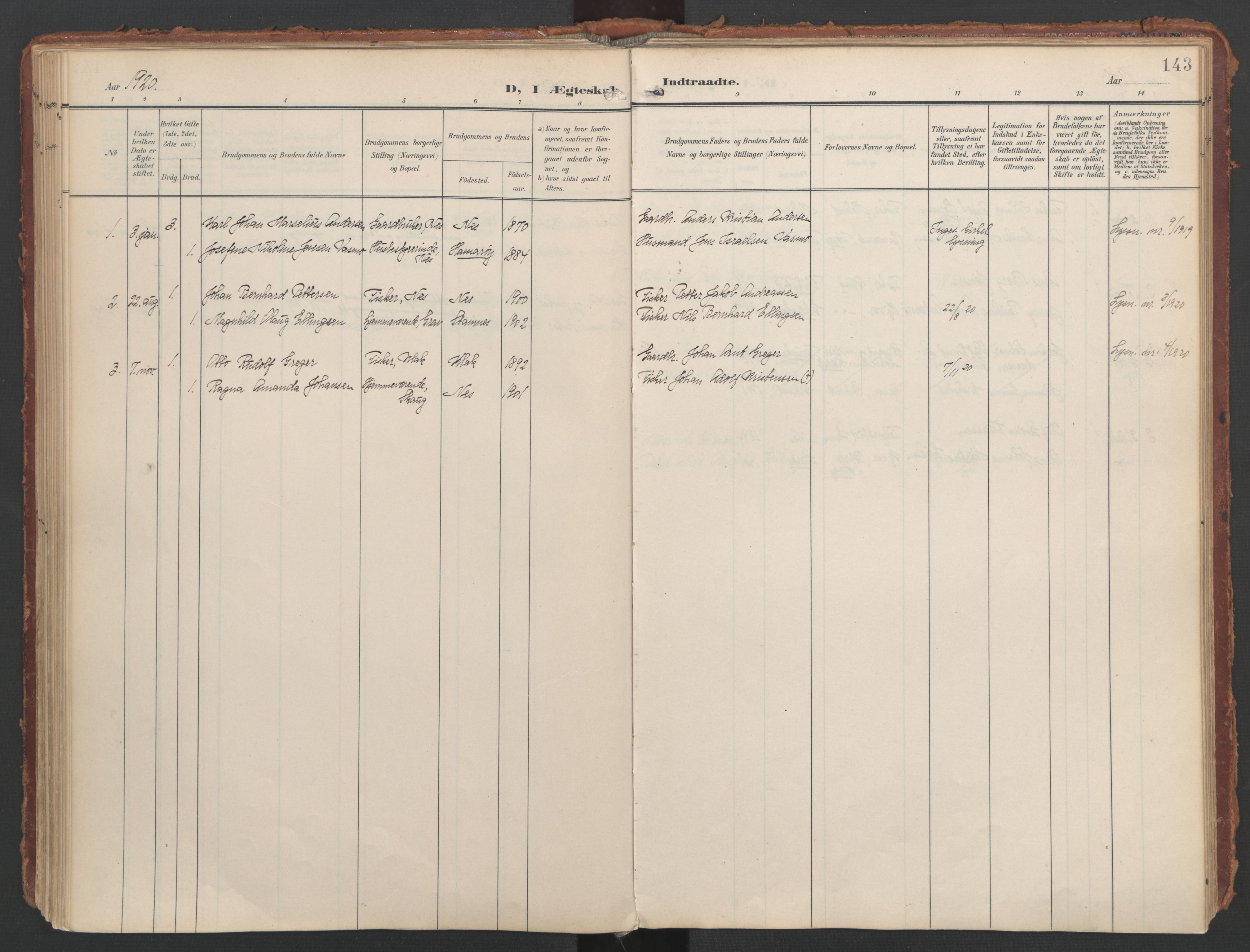 Ministerialprotokoller, klokkerbøker og fødselsregistre - Nordland, AV/SAT-A-1459/808/L0129: Ministerialbok nr. 808A02, 1903-1931, s. 143