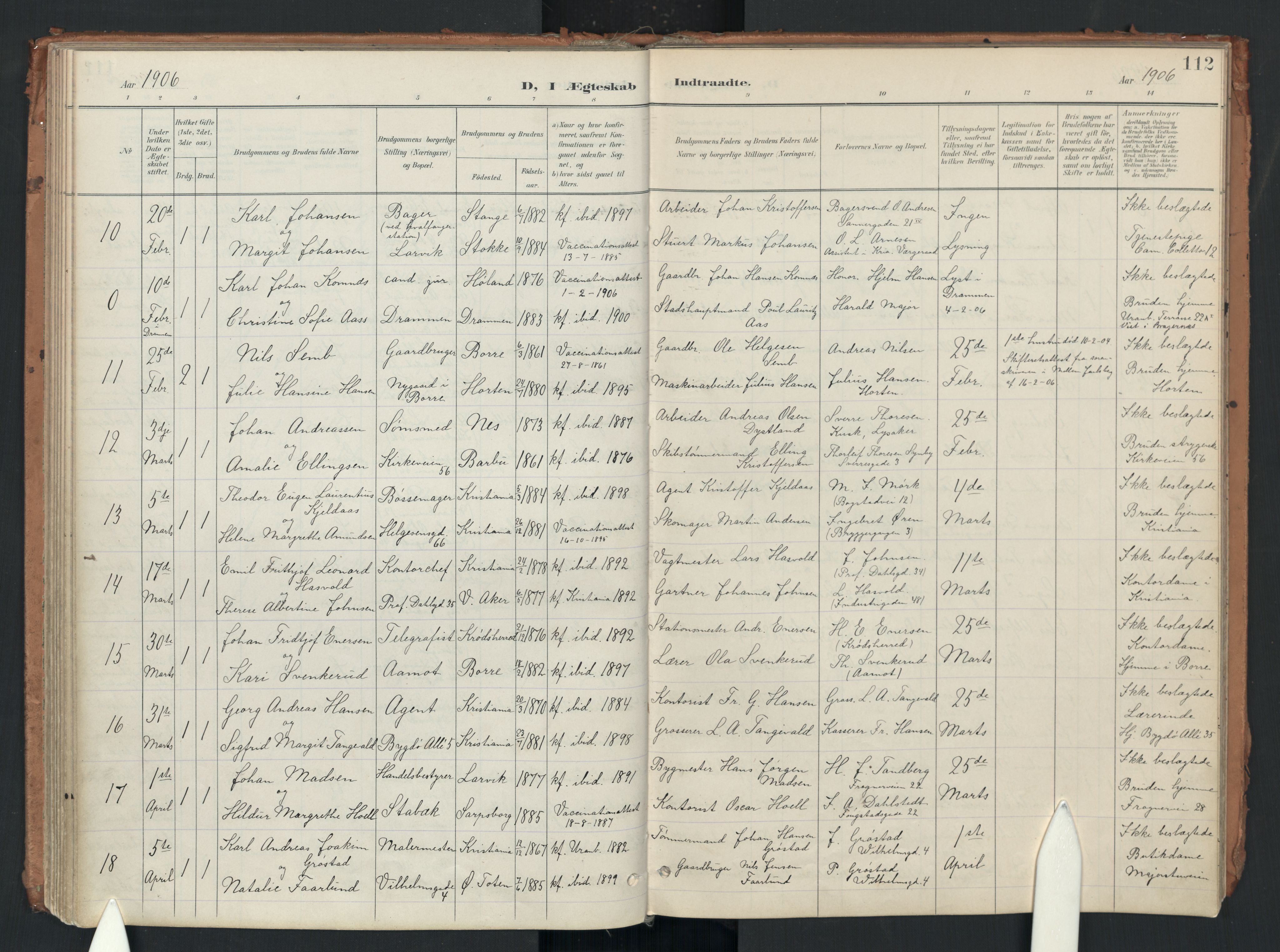 Uranienborg prestekontor Kirkebøker, AV/SAO-A-10877/F/Fa/L0007: Ministerialbok nr. I 7, 1896-1914, s. 112