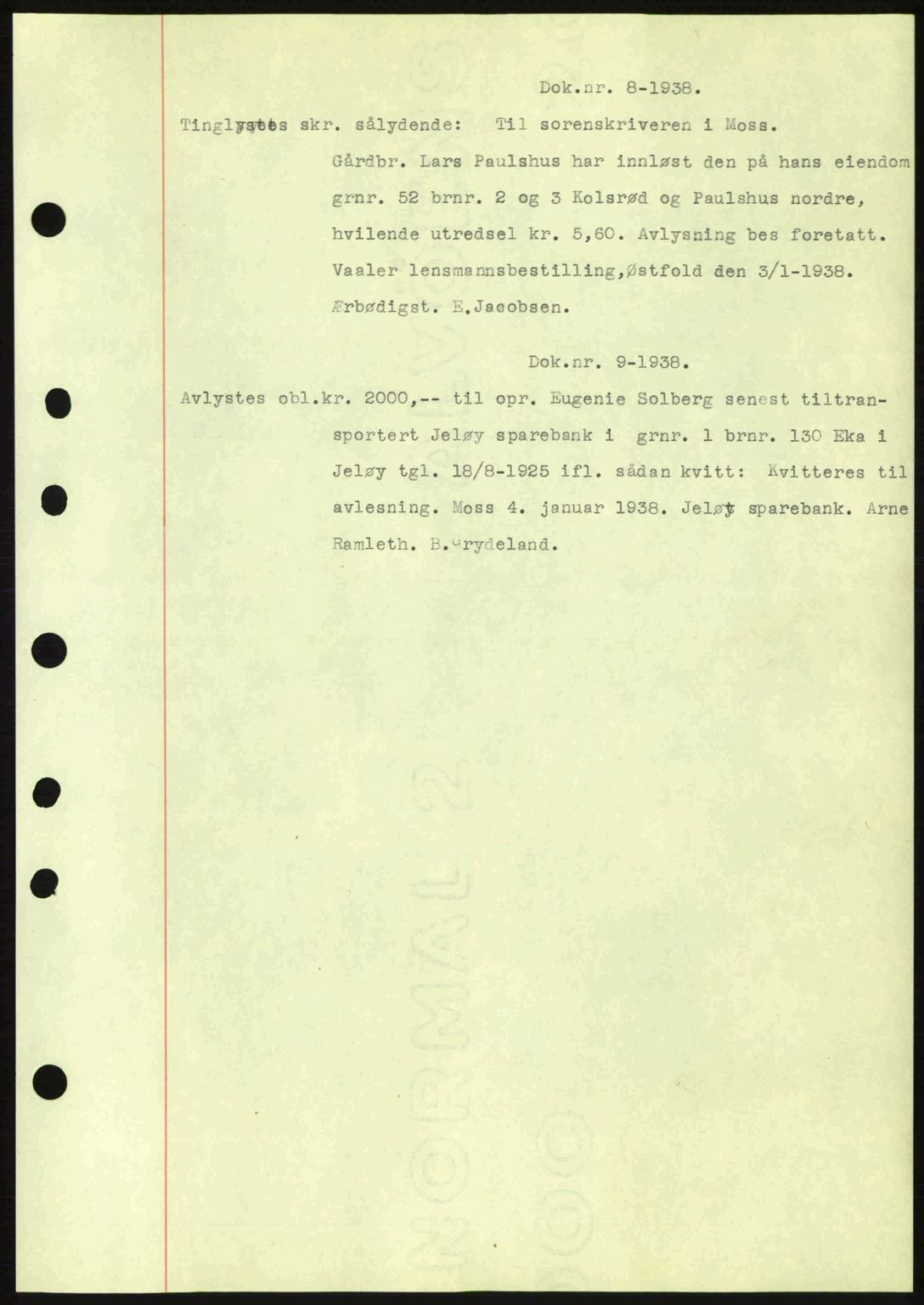 Moss sorenskriveri, SAO/A-10168: Pantebok nr. B4, 1937-1938, Dagboknr: 8/1938