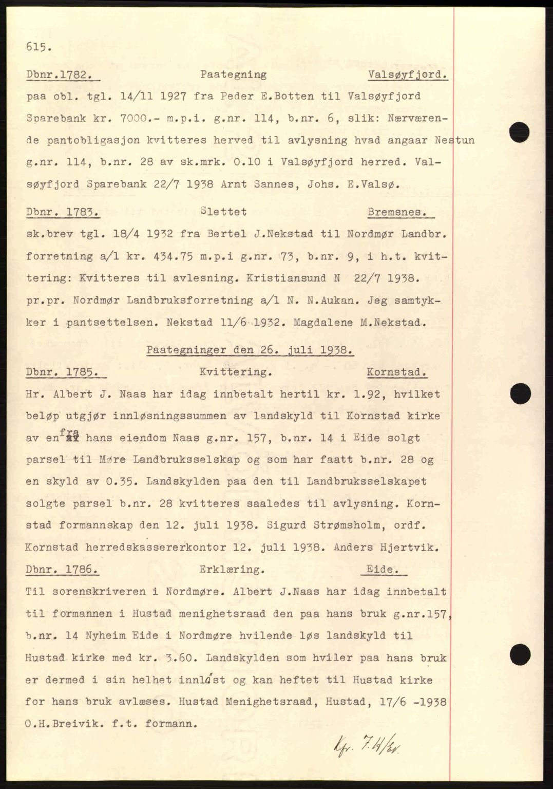 Nordmøre sorenskriveri, SAT/A-4132/1/2/2Ca: Pantebok nr. C80, 1936-1939, Dagboknr: 1782/1938