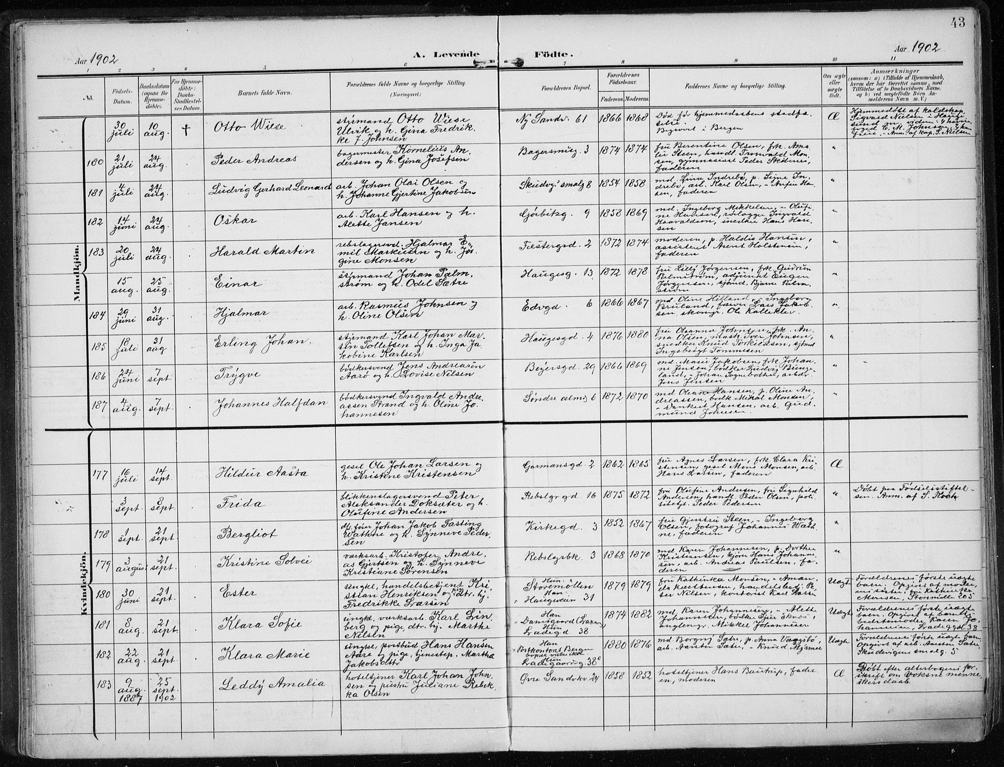 Sandviken Sokneprestembete, AV/SAB-A-77601/H/Ha/L0006: Ministerialbok nr. B 3, 1901-1912, s. 43