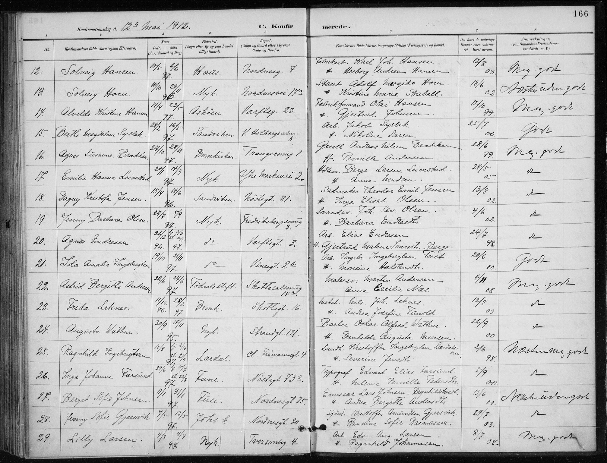 Nykirken Sokneprestembete, AV/SAB-A-77101/H/Haa/L0028: Ministerialbok nr. C 7, 1887-1913, s. 166
