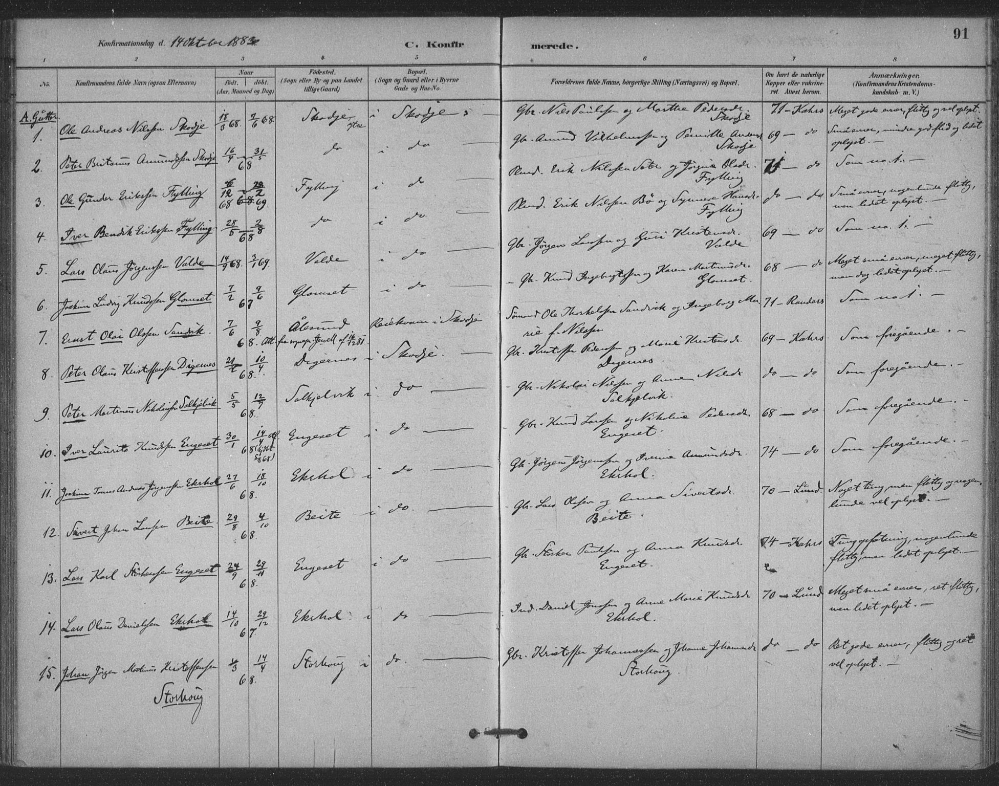 Ministerialprotokoller, klokkerbøker og fødselsregistre - Møre og Romsdal, SAT/A-1454/524/L0356: Ministerialbok nr. 524A08, 1880-1899, s. 91