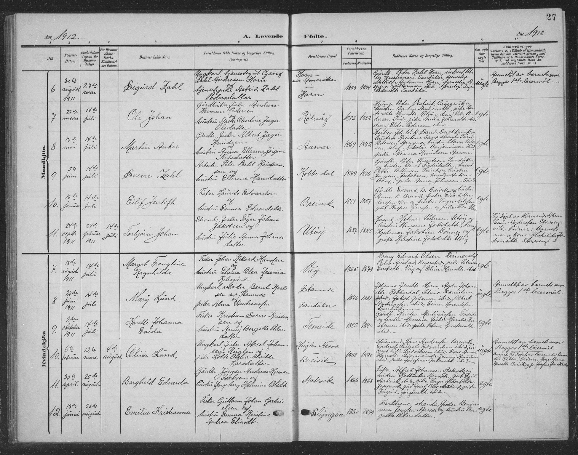 Ministerialprotokoller, klokkerbøker og fødselsregistre - Nordland, SAT/A-1459/835/L0533: Klokkerbok nr. 835C05, 1906-1939, s. 27