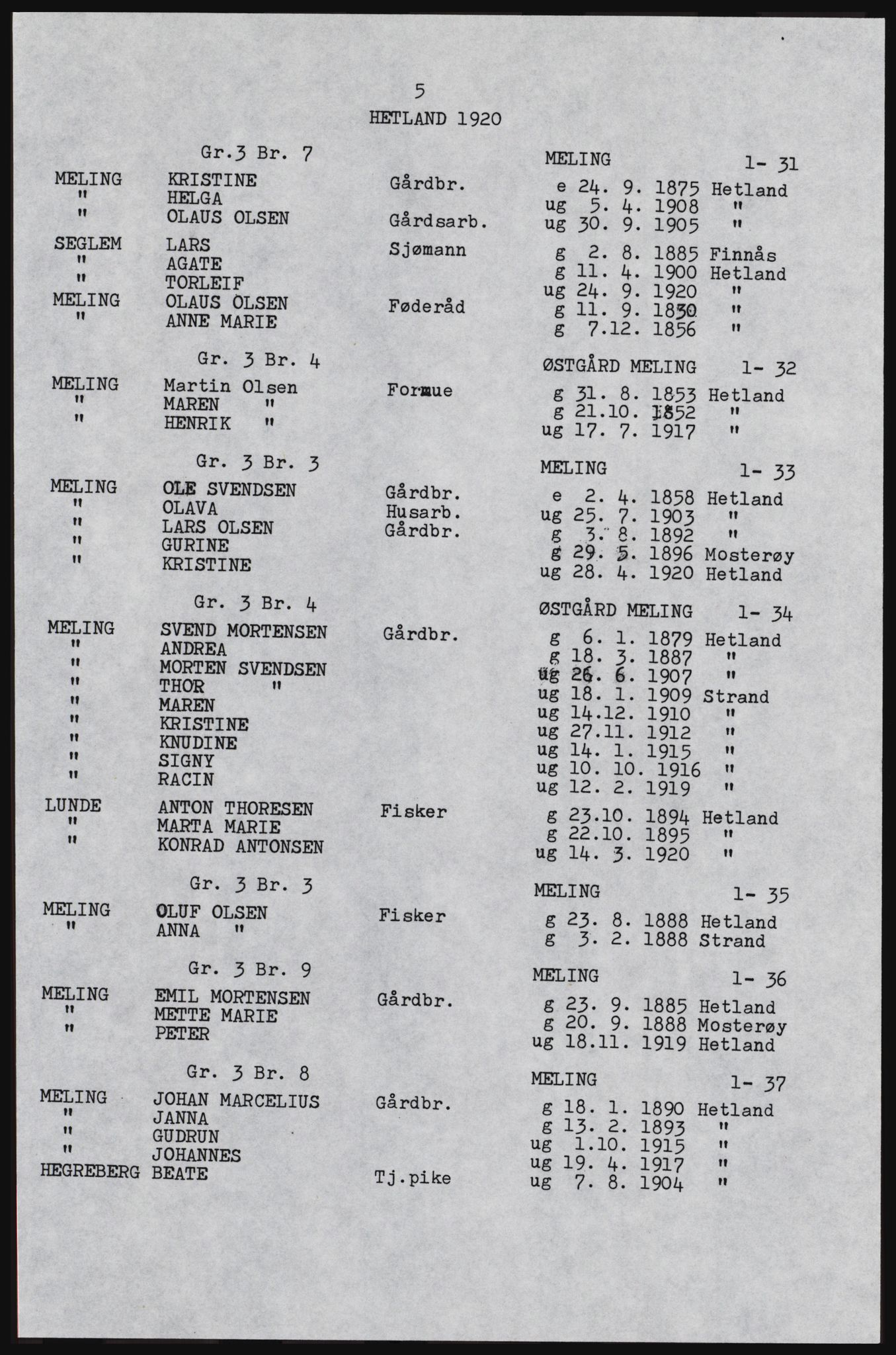 SAST, Avskrift av folketellingen 1920 for Hetland herred, 1920, s. 17