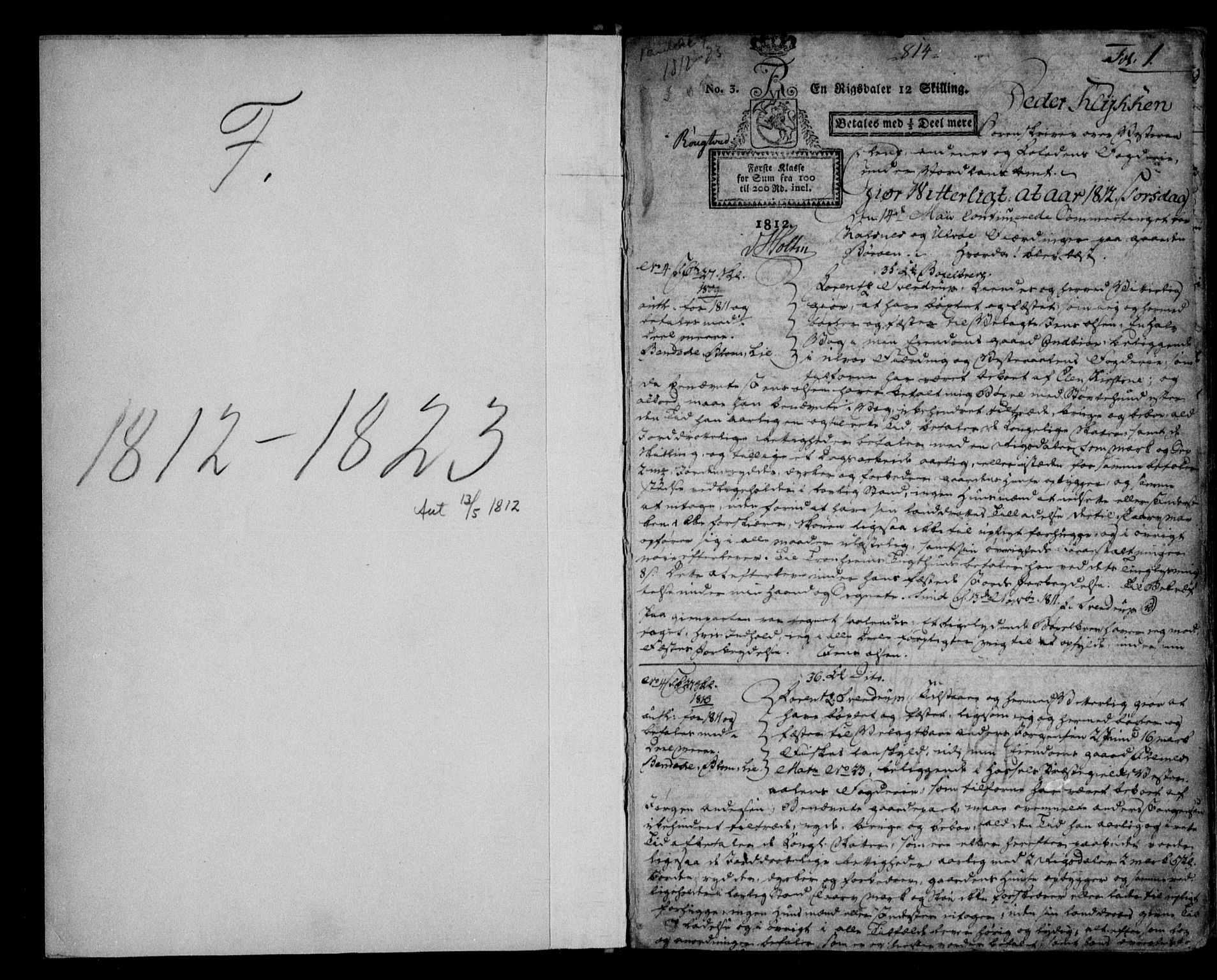 Vesterålen sorenskriveri, SAT/A-4180/1/2/2Ca/L0006: Pantebok nr. F, 1812-1823, s. 1
