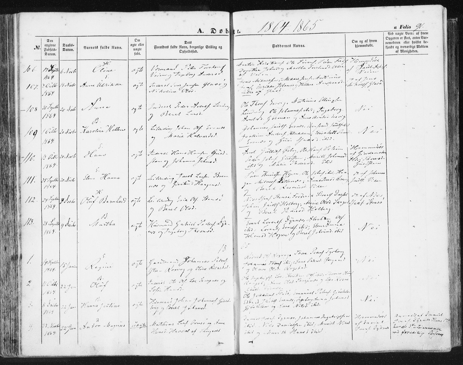Ministerialprotokoller, klokkerbøker og fødselsregistre - Møre og Romsdal, SAT/A-1454/581/L0937: Ministerialbok nr. 581A05, 1853-1872, s. 91