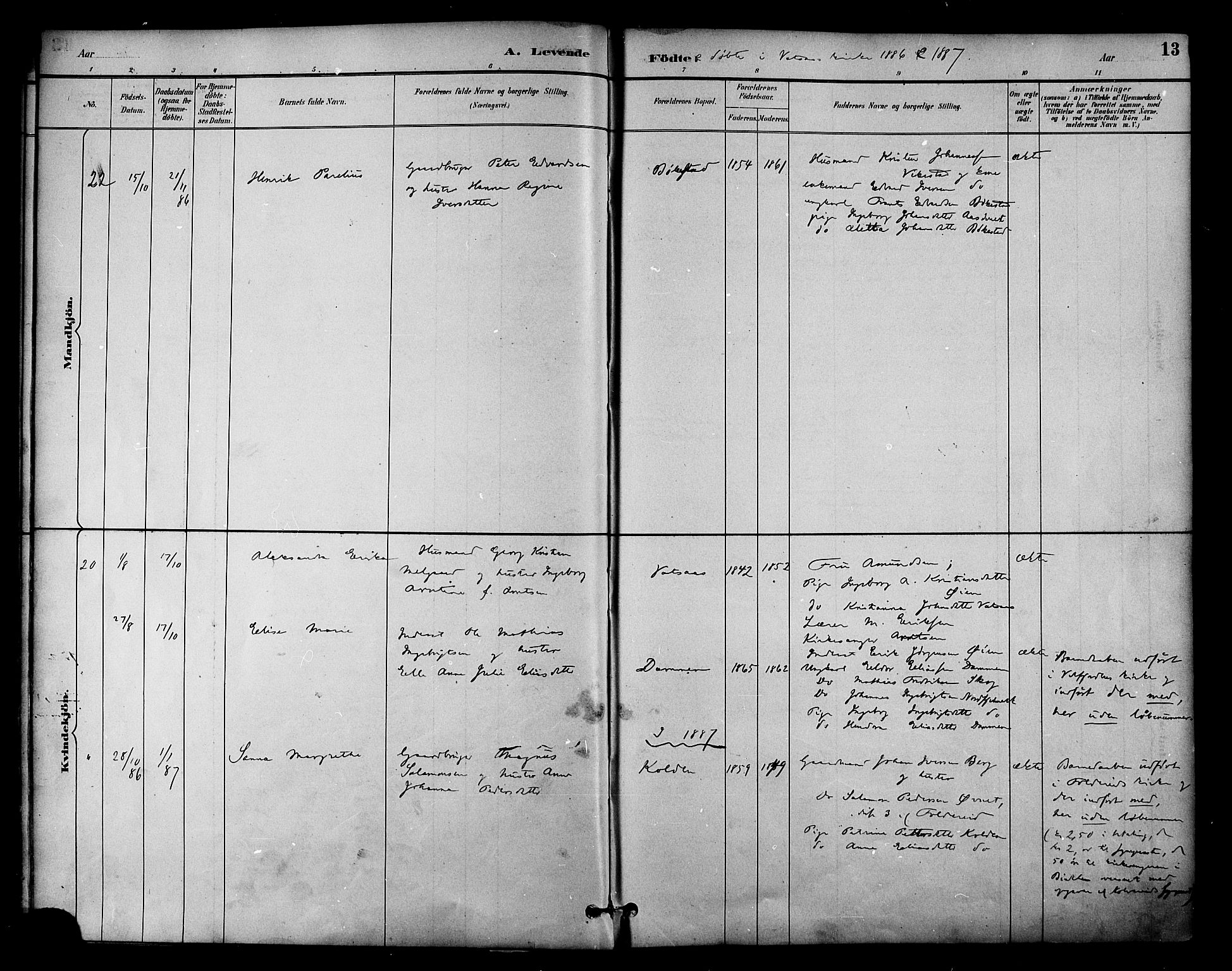 Ministerialprotokoller, klokkerbøker og fødselsregistre - Nordland, AV/SAT-A-1459/810/L0150: Ministerialbok nr. 810A10 /1, 1884-1895, s. 13