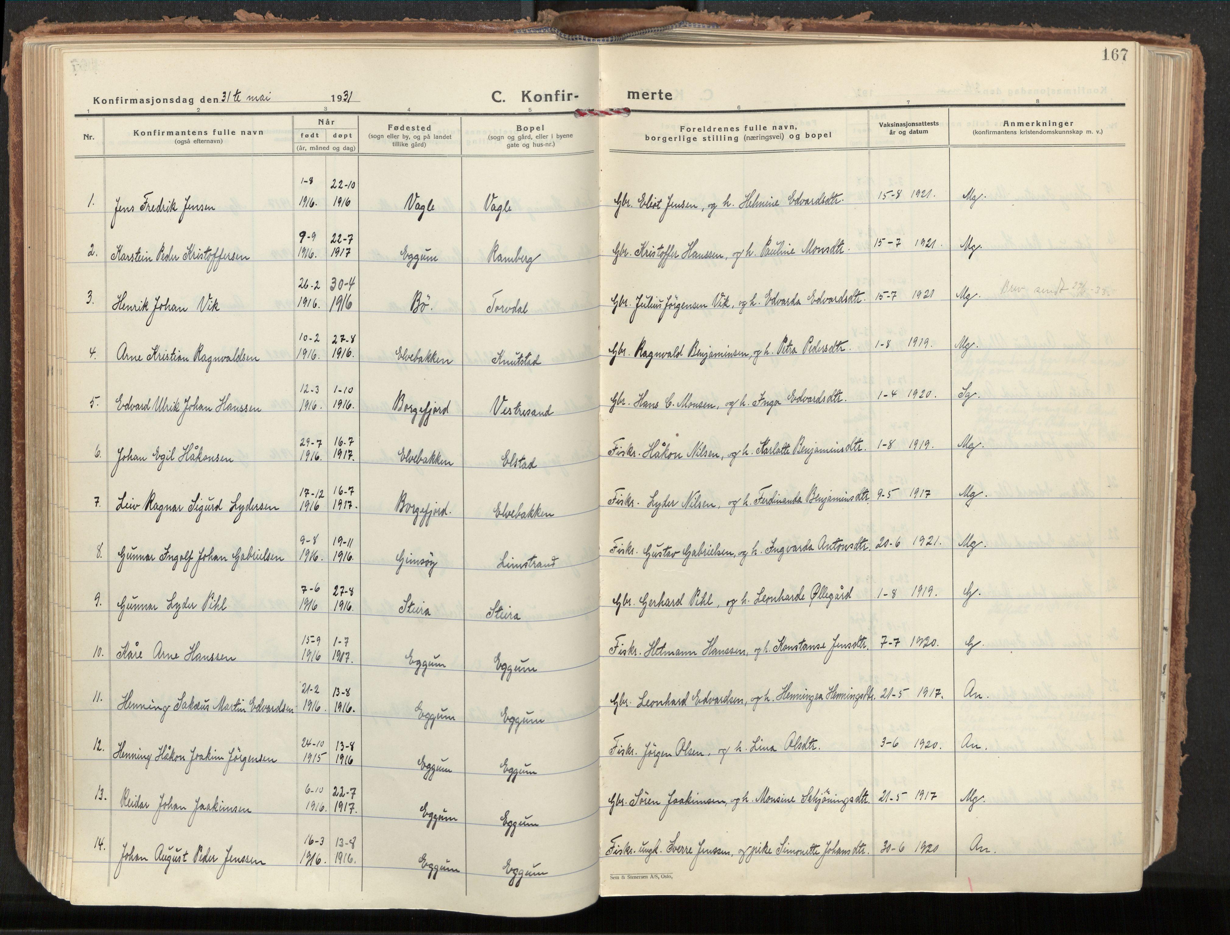 Ministerialprotokoller, klokkerbøker og fødselsregistre - Nordland, AV/SAT-A-1459/880/L1137: Ministerialbok nr. 880A11, 1927-1944, s. 167
