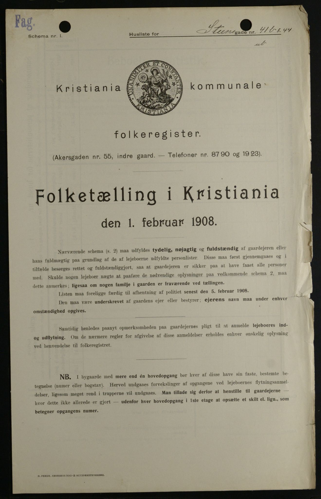 OBA, Kommunal folketelling 1.2.1908 for Kristiania kjøpstad, 1908, s. 91951