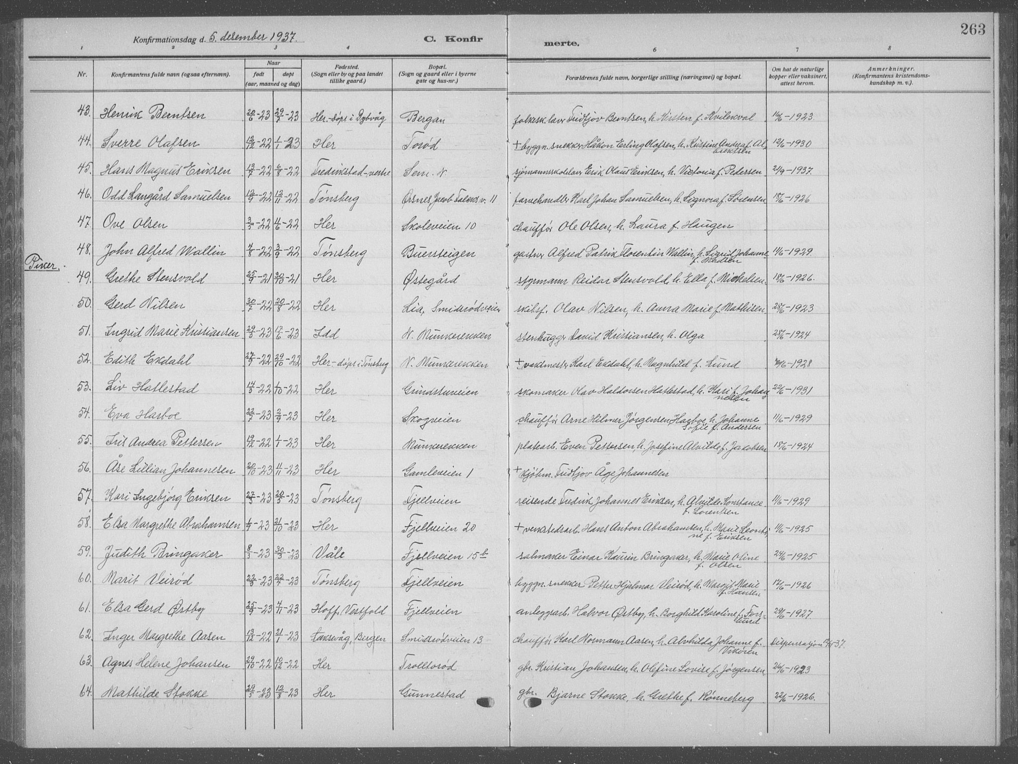 Nøtterøy kirkebøker, AV/SAKO-A-354/G/Ga/L0006: Klokkerbok nr. I 6, 1925-1939, s. 263