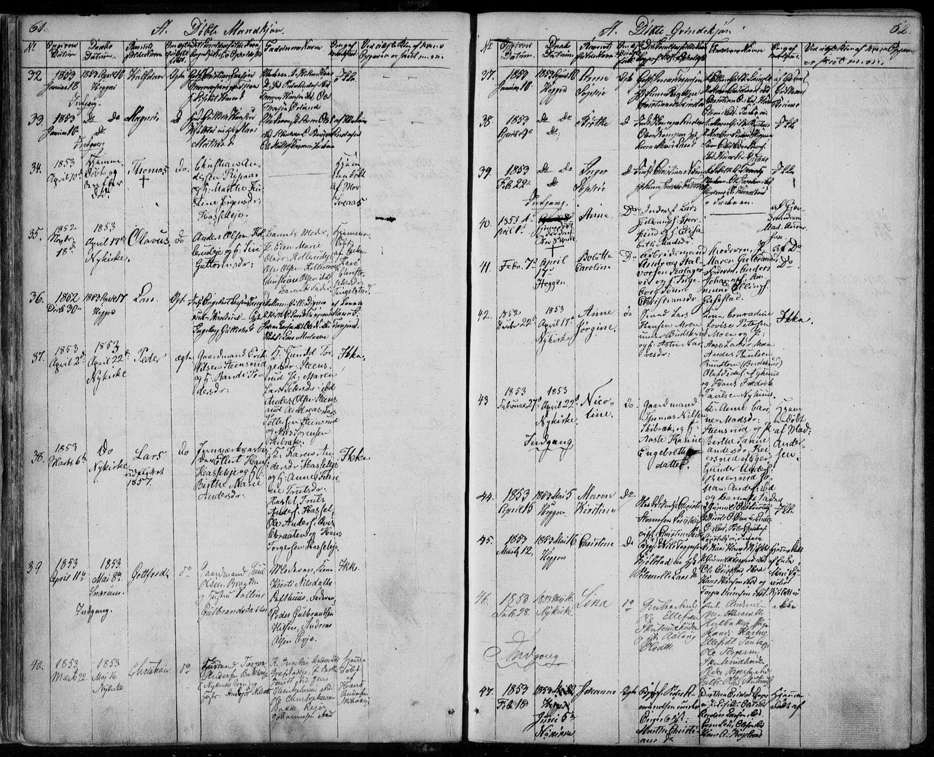 Modum kirkebøker, AV/SAKO-A-234/F/Fa/L0008: Ministerialbok nr. 8, 1851-1859, s. 61-62