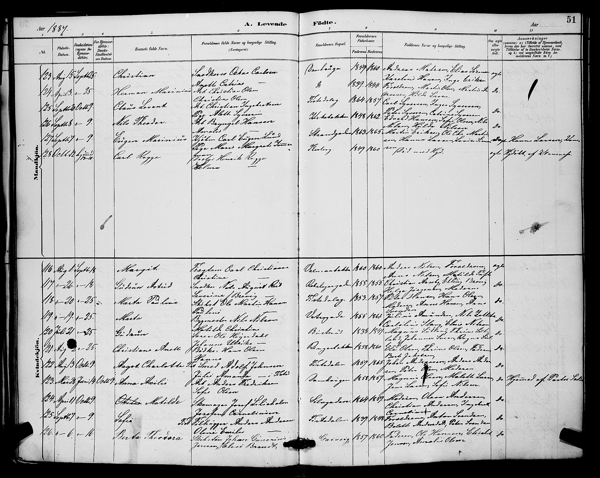 Halden prestekontor Kirkebøker, AV/SAO-A-10909/G/Ga/L0008: Klokkerbok nr. 8, 1885-1899, s. 51